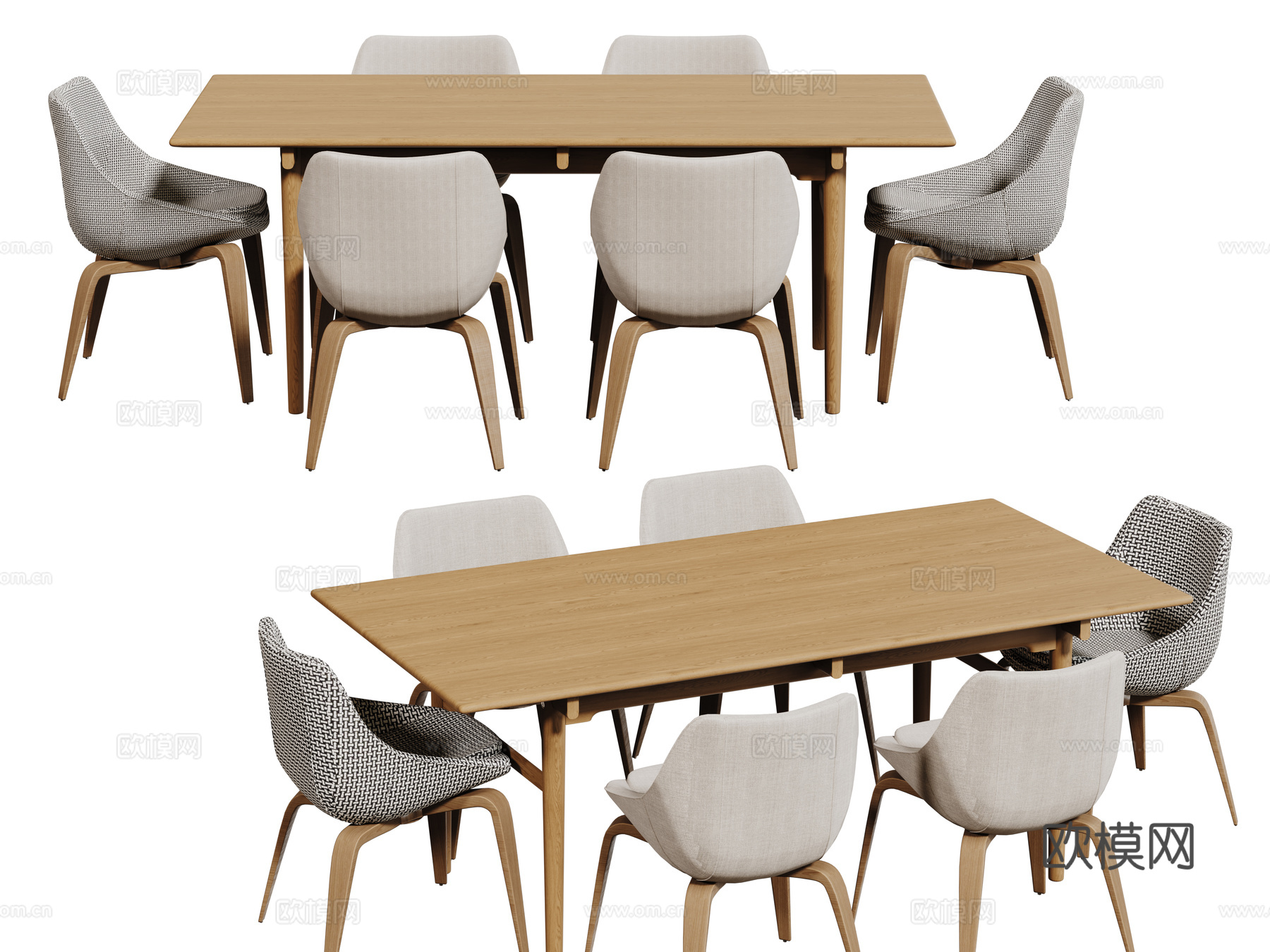 现代桌椅组合 餐桌组合 木纹桌椅 长桌 休闲桌椅su模型