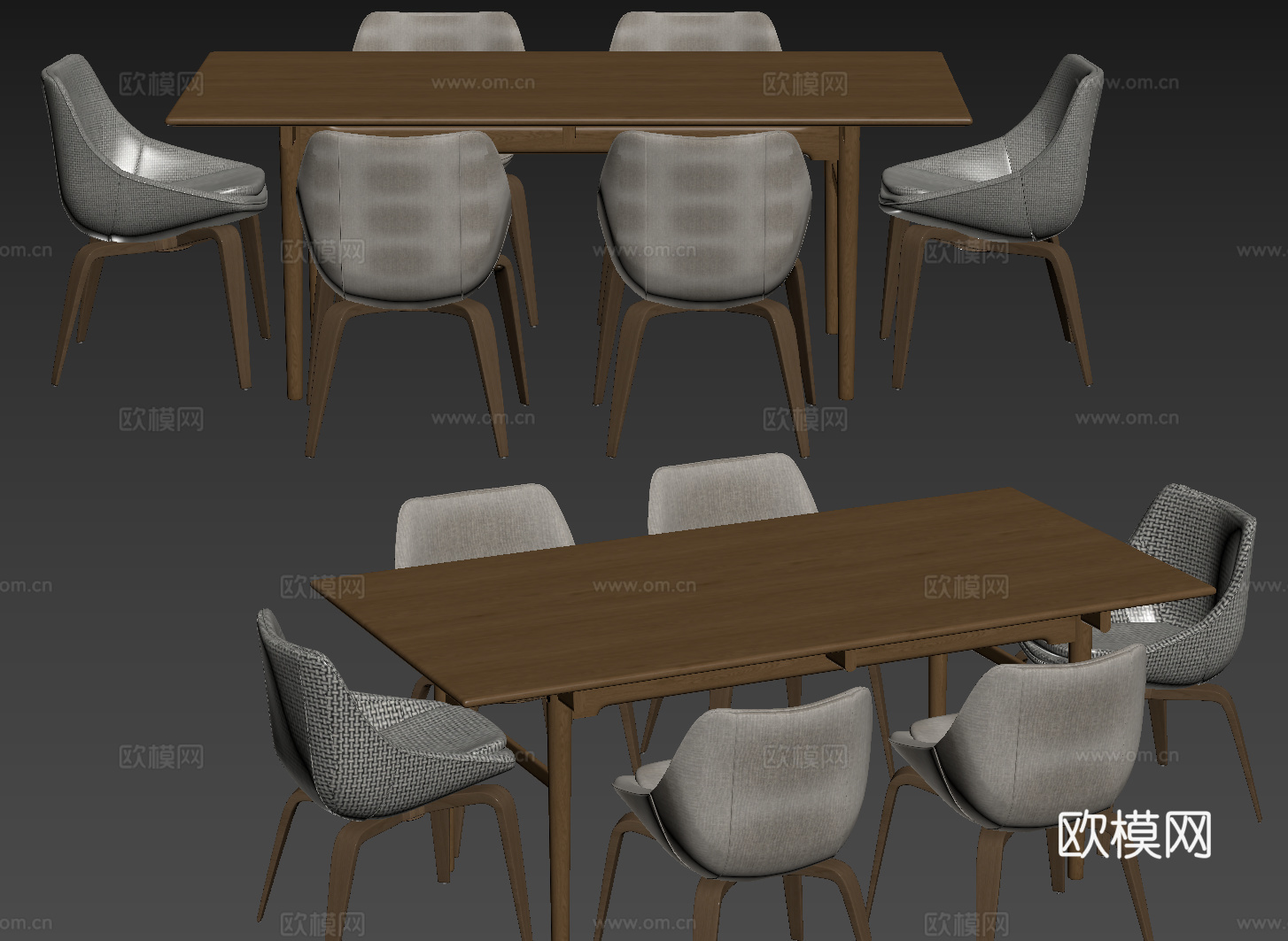 现代桌椅组合 餐桌组合 木纹桌椅 长桌 休闲桌椅su模型