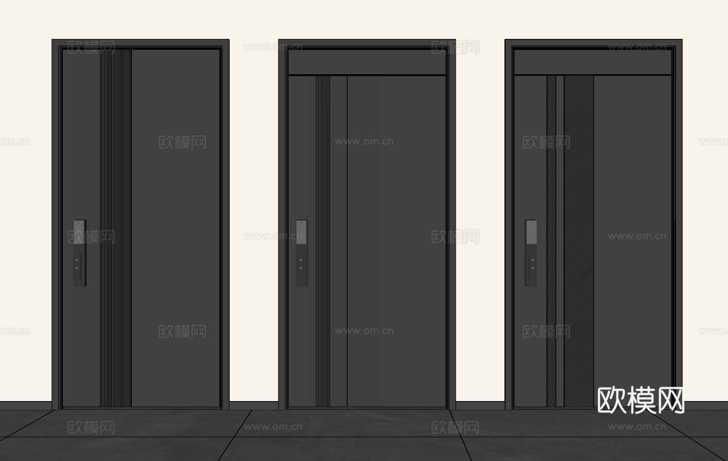 现代入户防盗门  意式入户防盗门  入户门 指纹锁 智能锁su模型