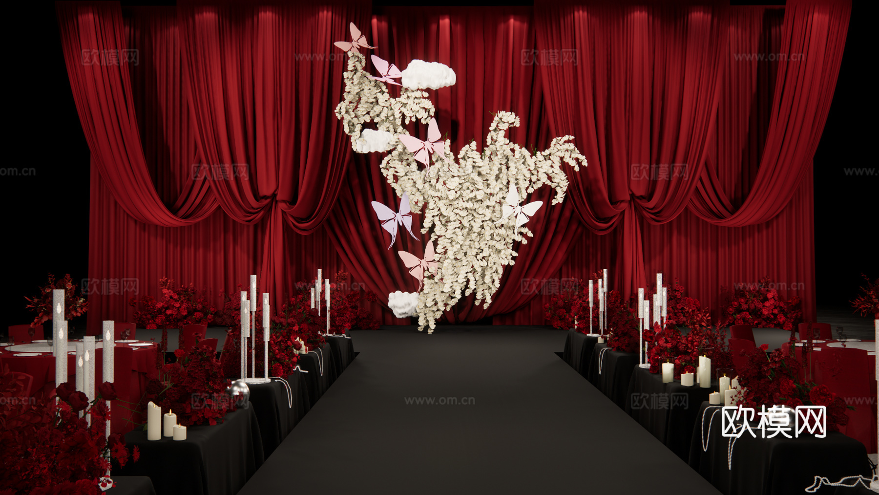 红色布幔秀场风婚礼美陈su模型