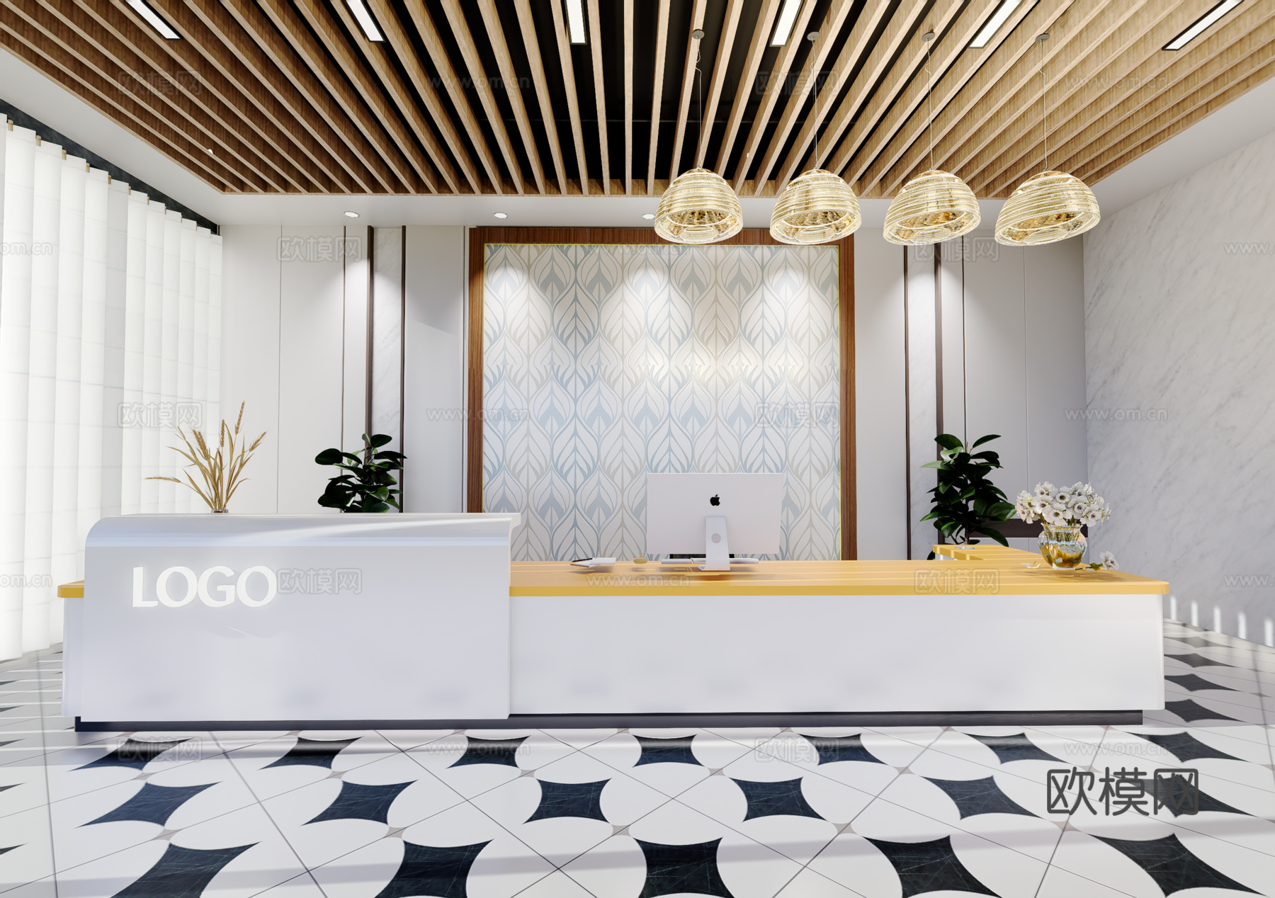 0033现代简约办公室前台接待台su模型