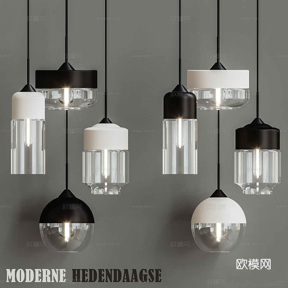 现代当代复古艺术金属玻璃吊灯3d模型下载