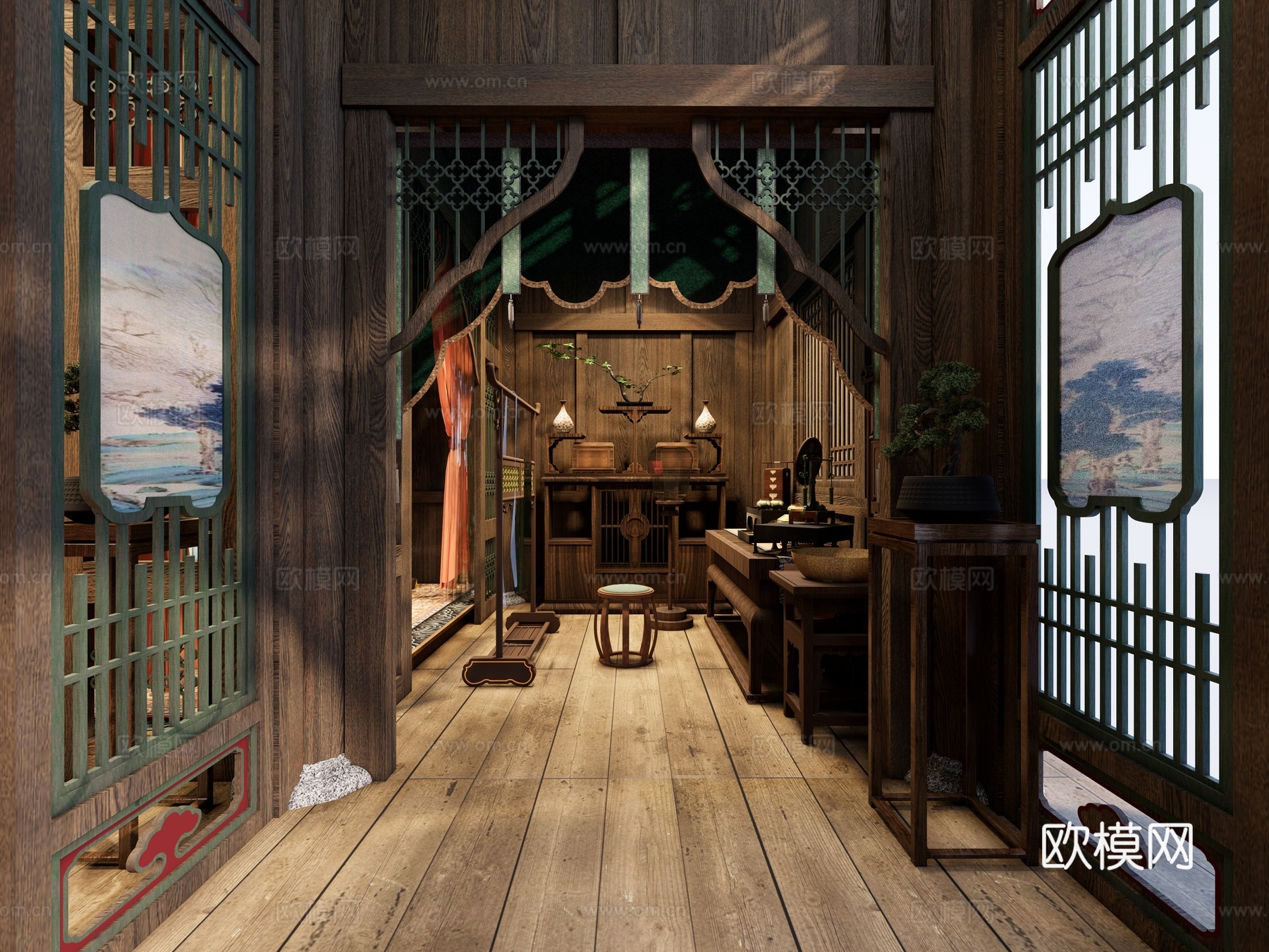 新中式中式影视 古代女子房间 唐宋室内卧室 寝宫 古代女子闺su模型