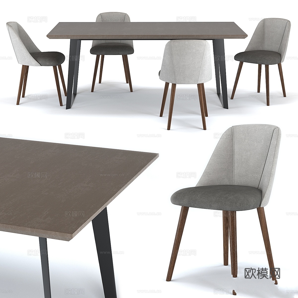M品牌布恩8人餐桌与吕勒餐椅3d模型下载