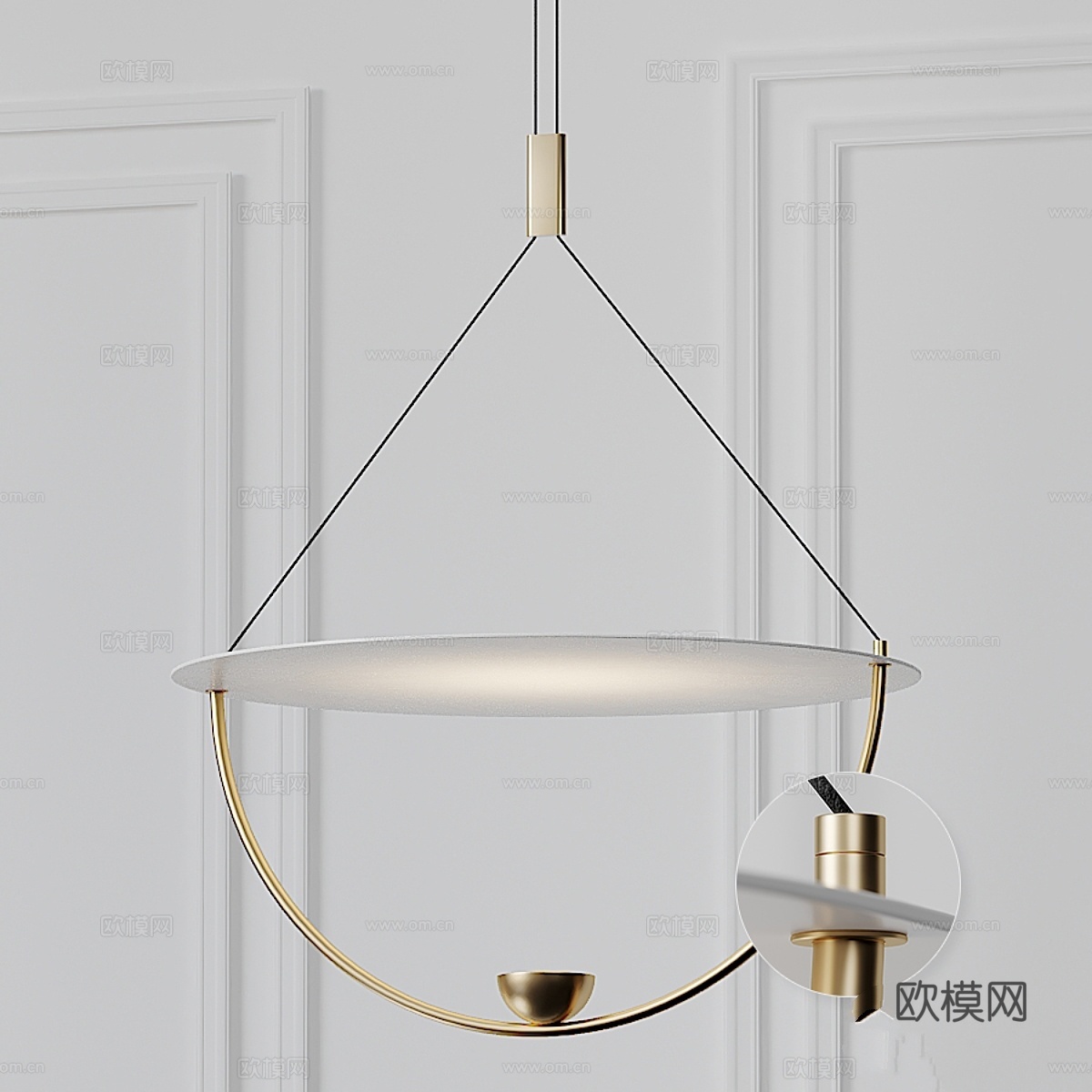 现代白色16英寸LED吊灯开 关3d模型下载