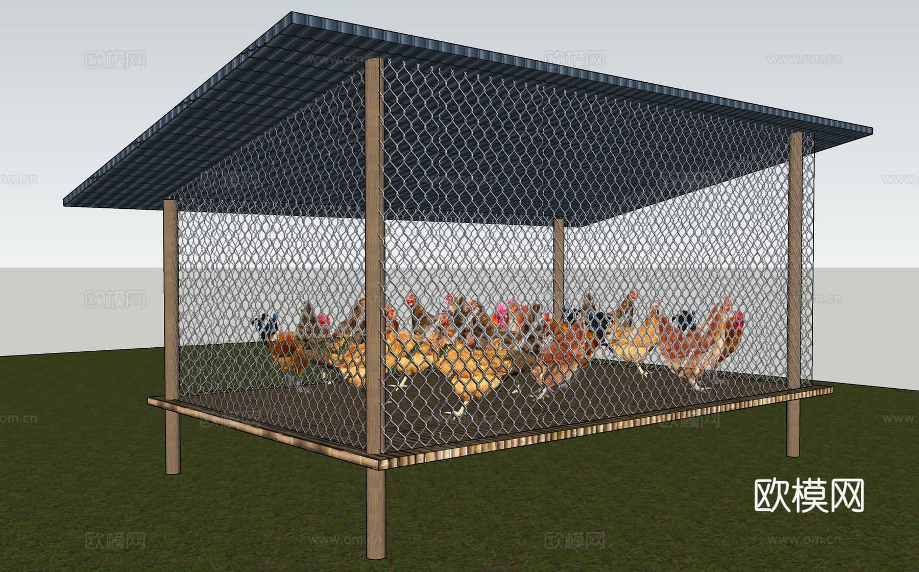钢丝网鸡圈su模型