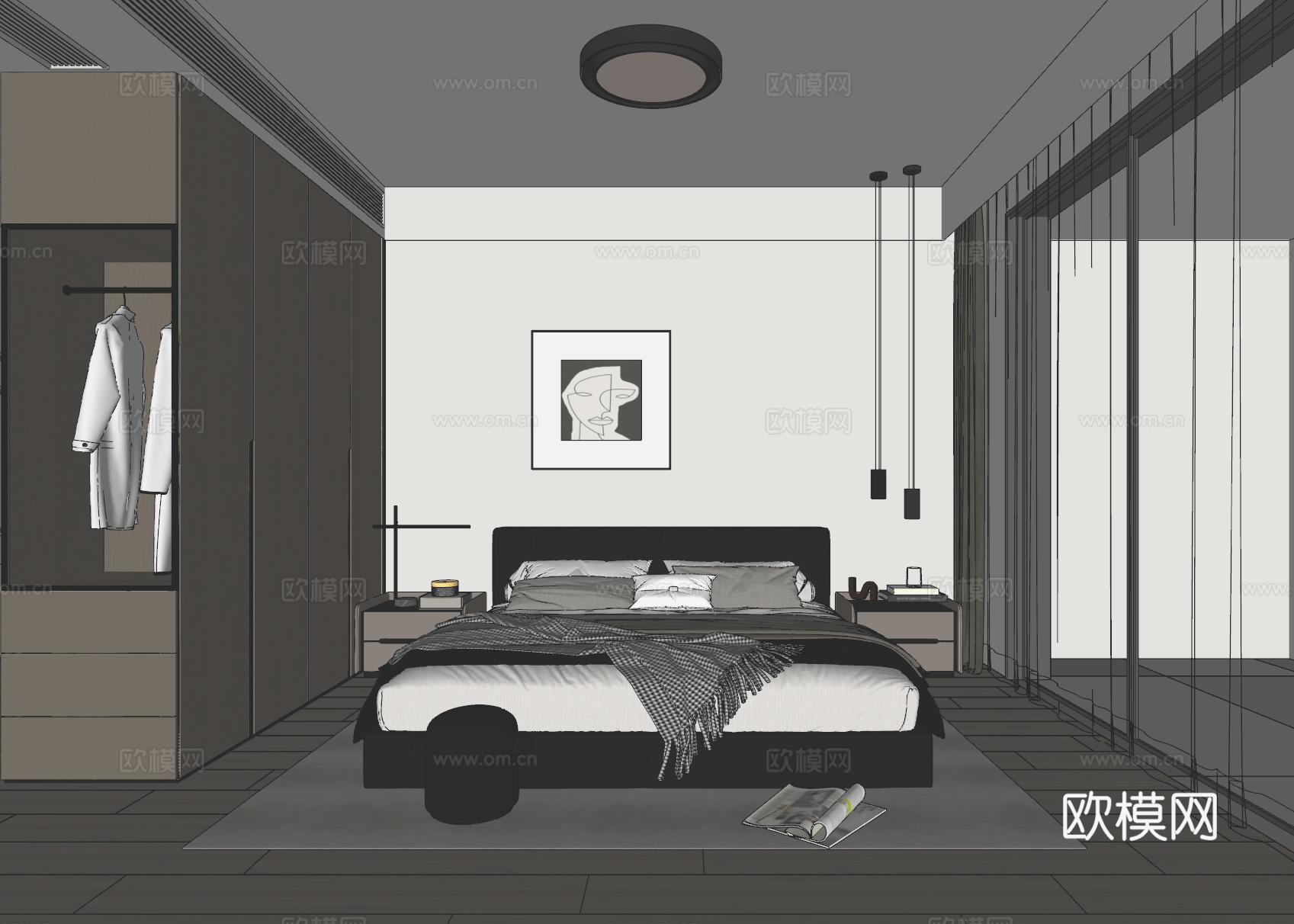 意式家居卧室su模型