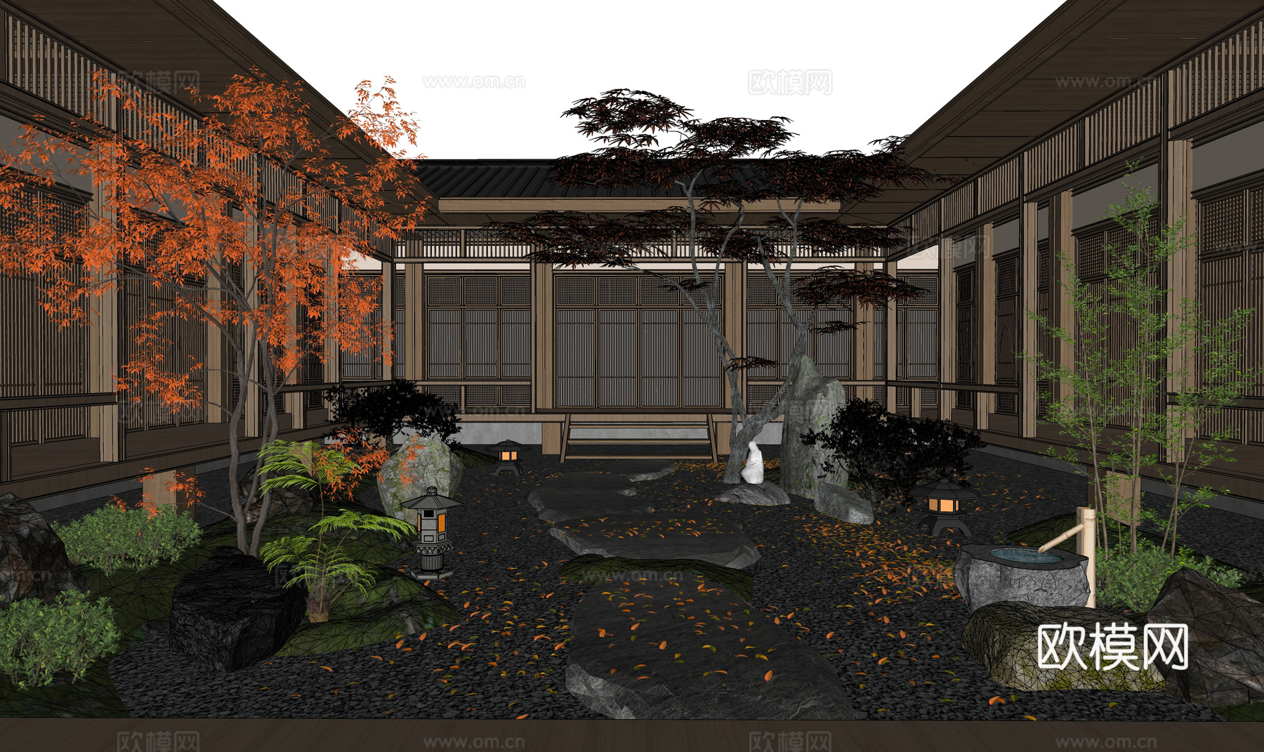 微景观 室内景观 水景 水池 景观 阳光房 屋顶花园 露台su模型