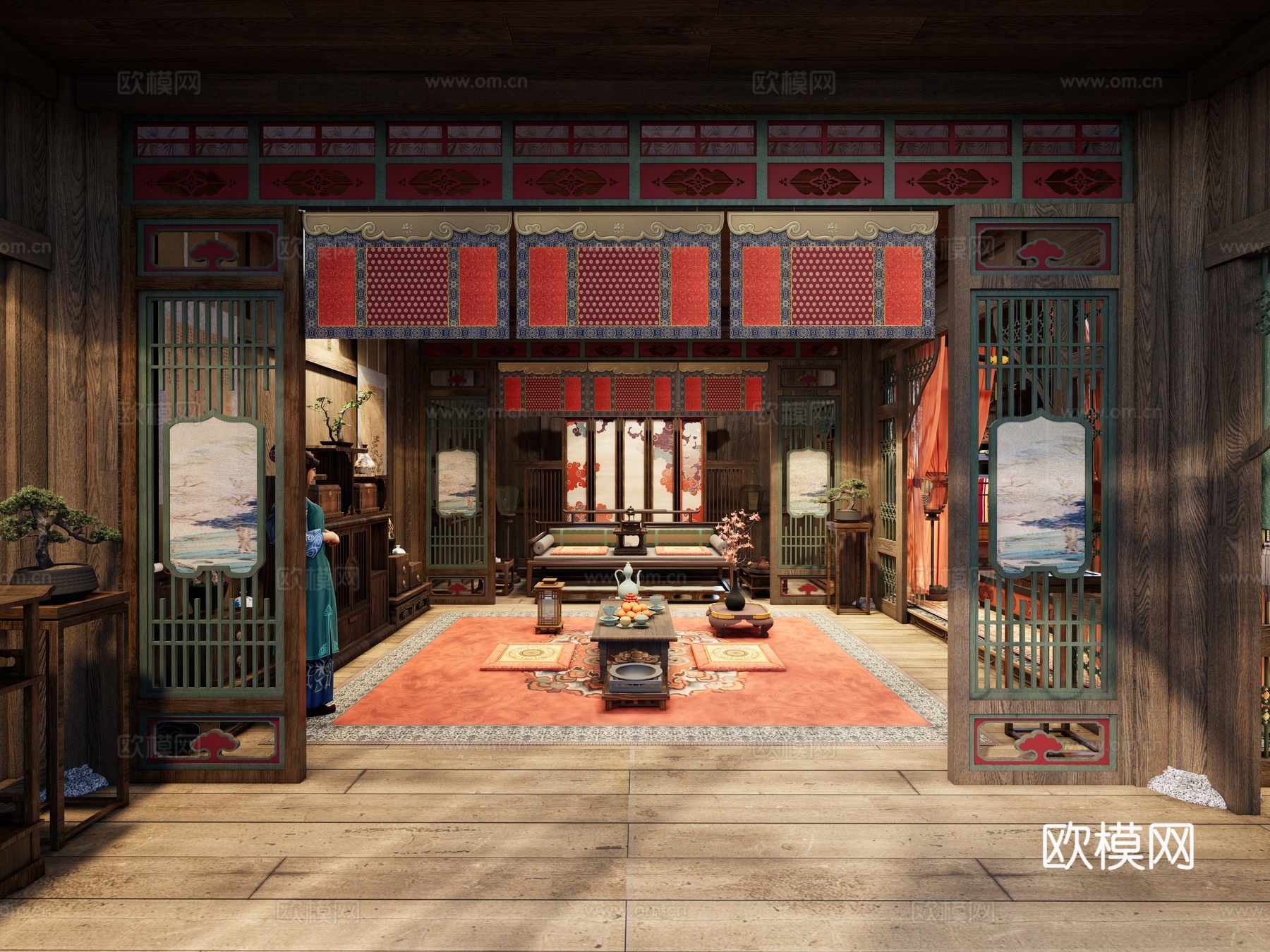 新中式中式影视 古代女子房间 唐宋室内卧室 寝宫 古代女子闺su模型