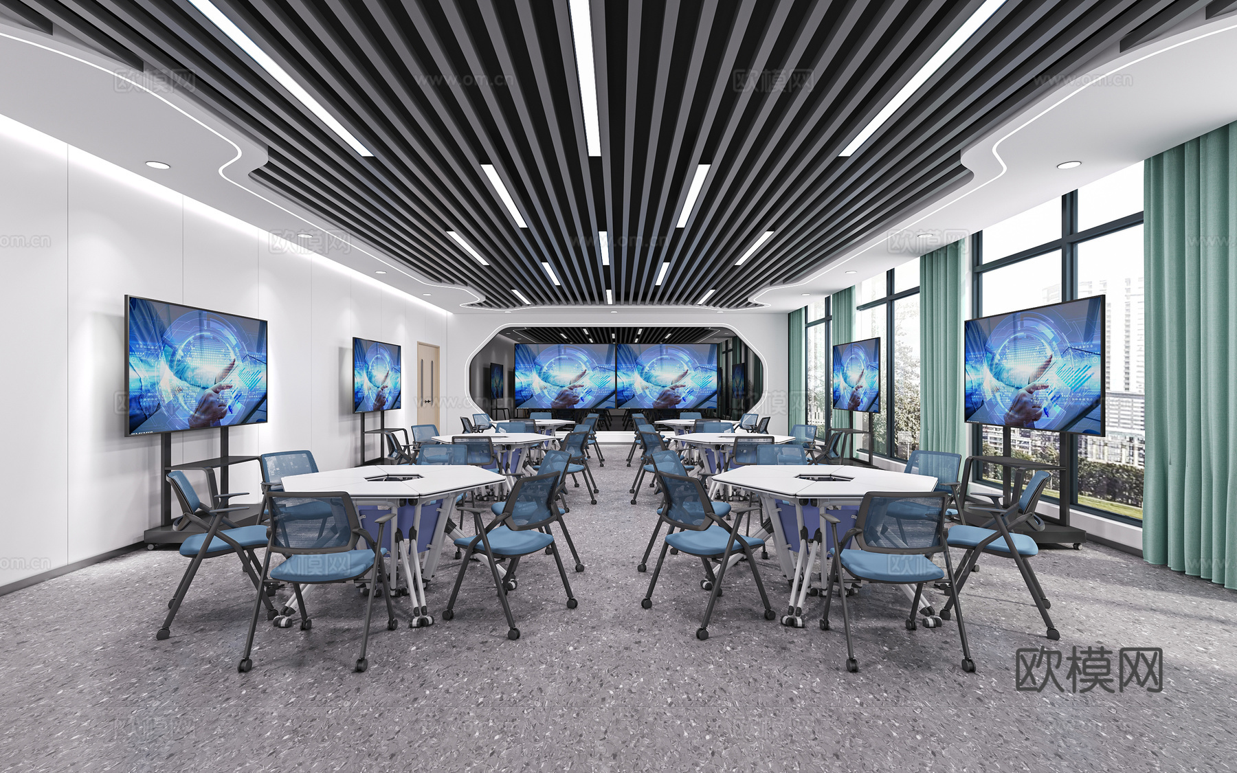 现代智慧教室讨论室3d模型下载