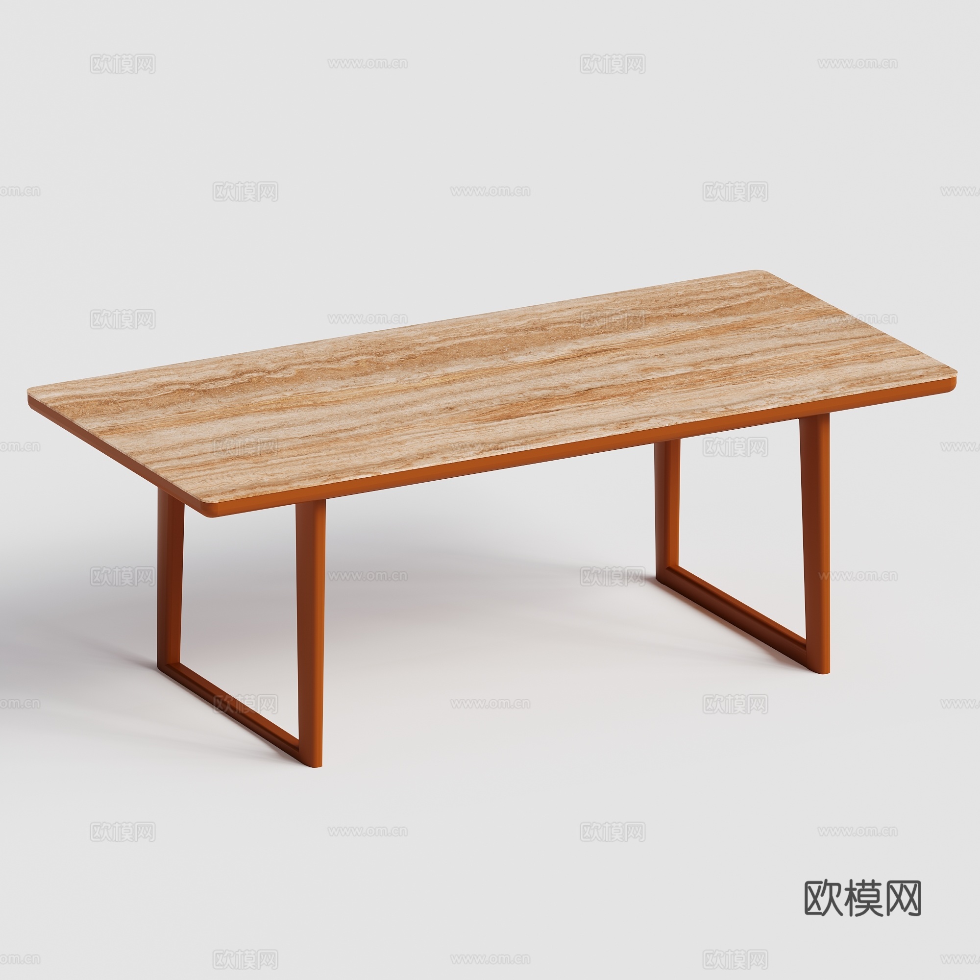 现代餐桌 岩板 大理石 洞石桌 长桌 八人桌su模型