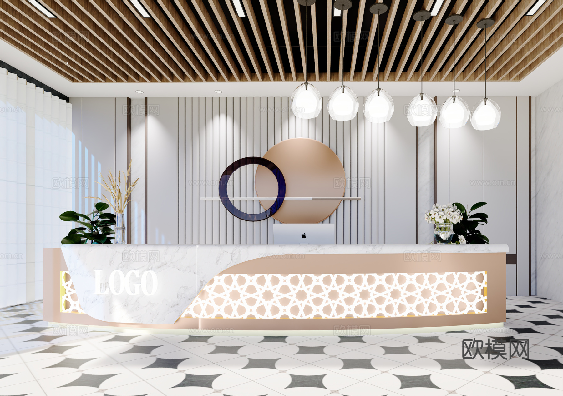 0029现代简约办公室前台接待台su模型