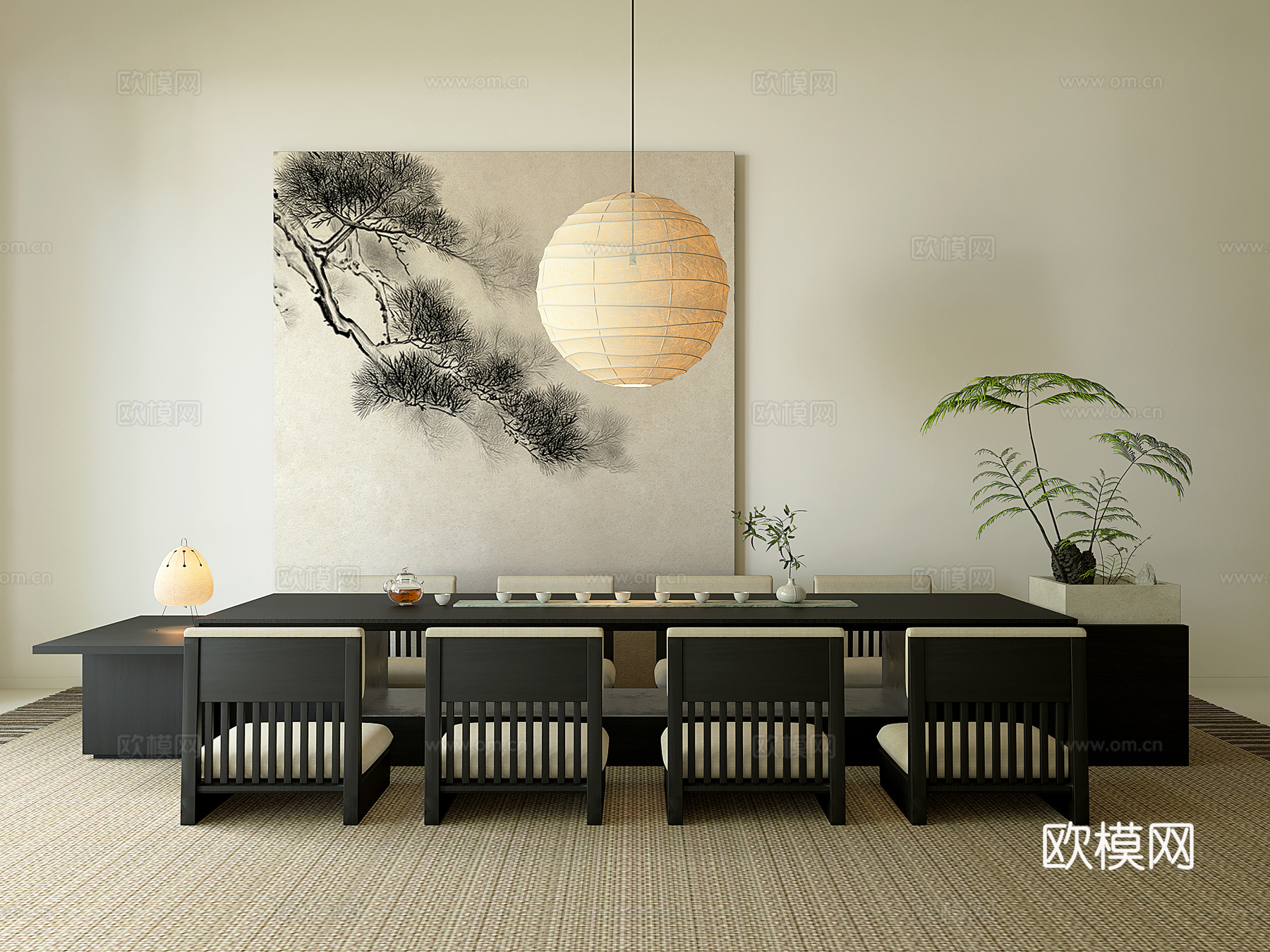 新中式茶室3d模型下载