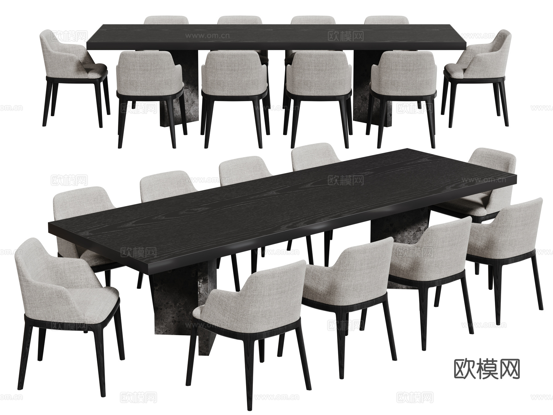 现代桌椅组合 餐桌组合 木纹桌椅 长桌 休闲桌椅su模型