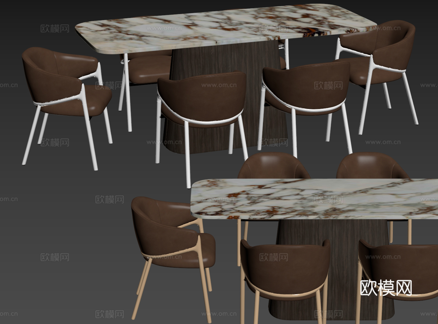 现代桌椅组合 餐桌组合 大理石餐桌 长桌 休闲桌椅su模型