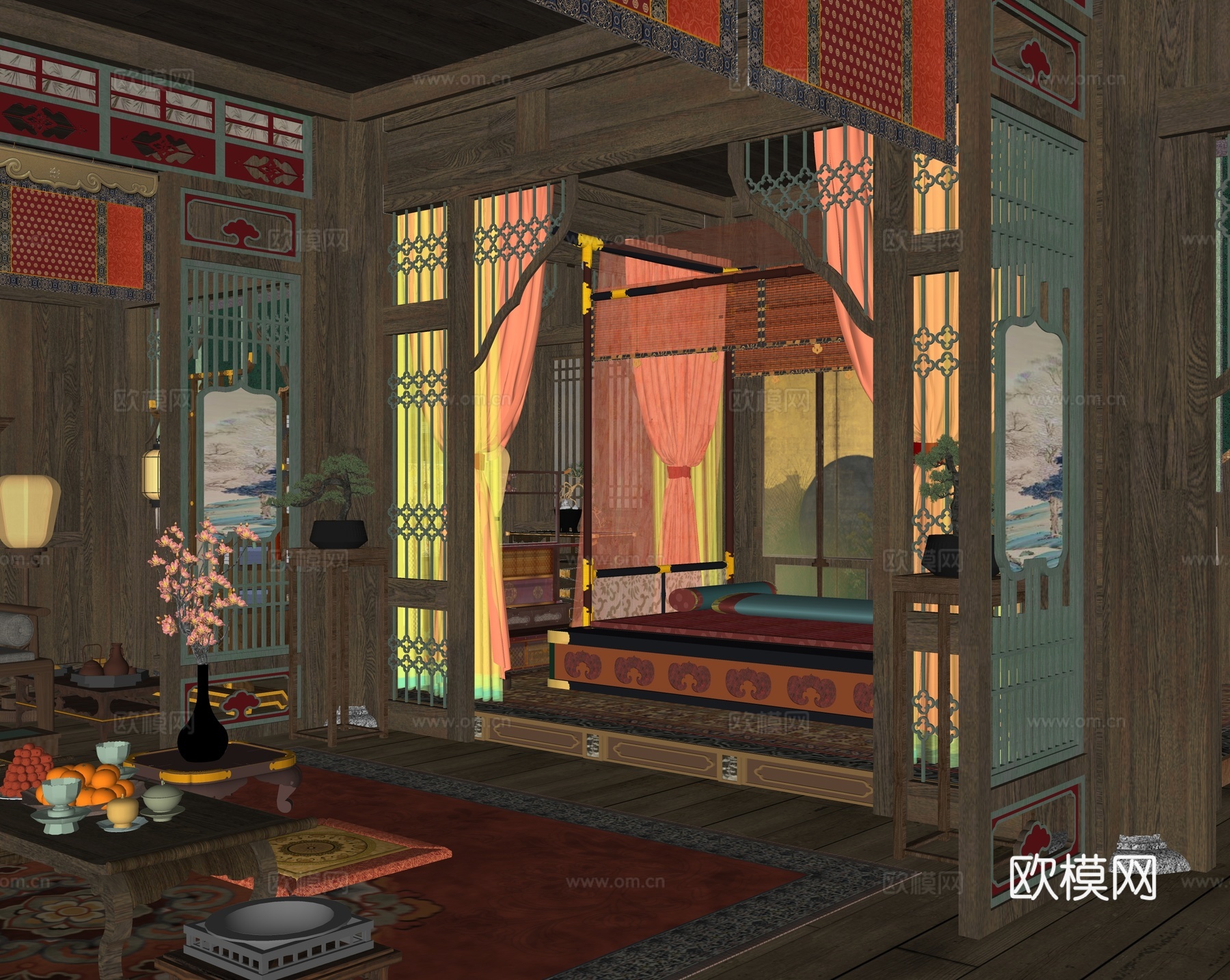 新中式中式影视 古代女子房间 唐宋室内卧室 寝宫 古代女子闺su模型