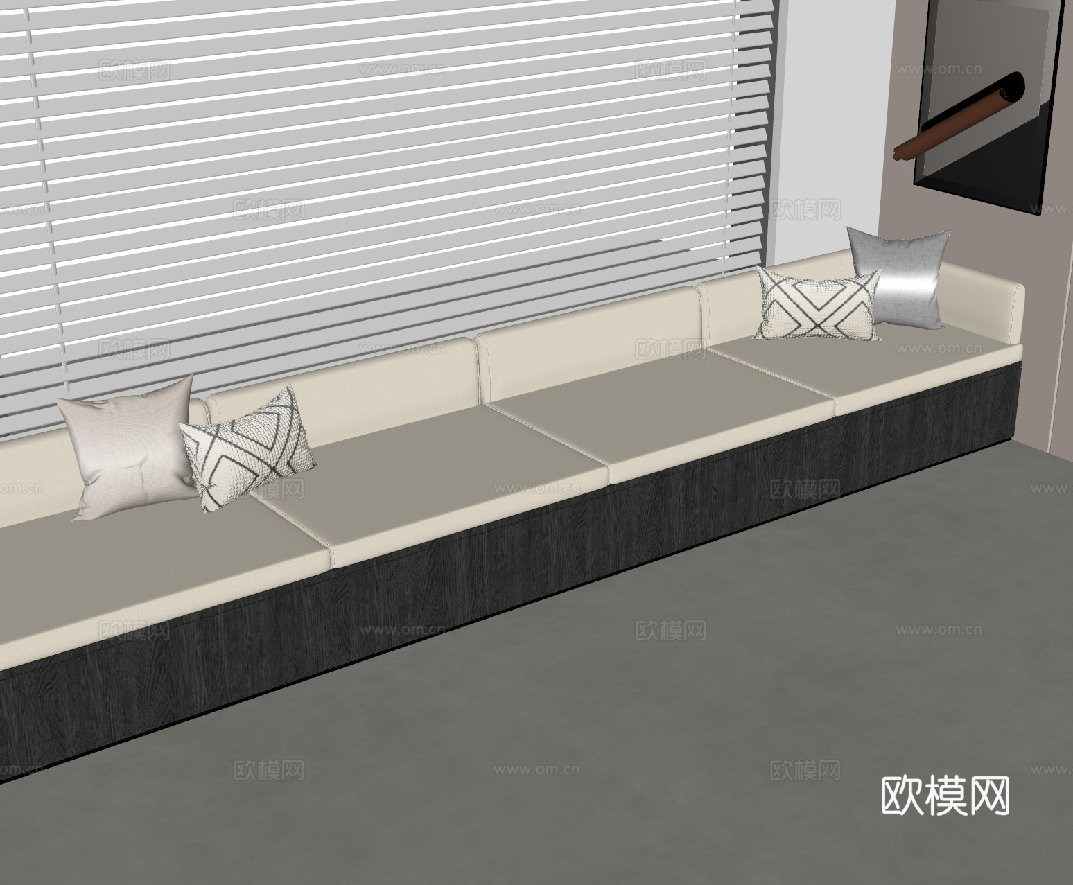 现代飘窗柜 飘窗 中古风坐垫 坐垫 百叶帘 窗帘 现代飘窗垫su模型