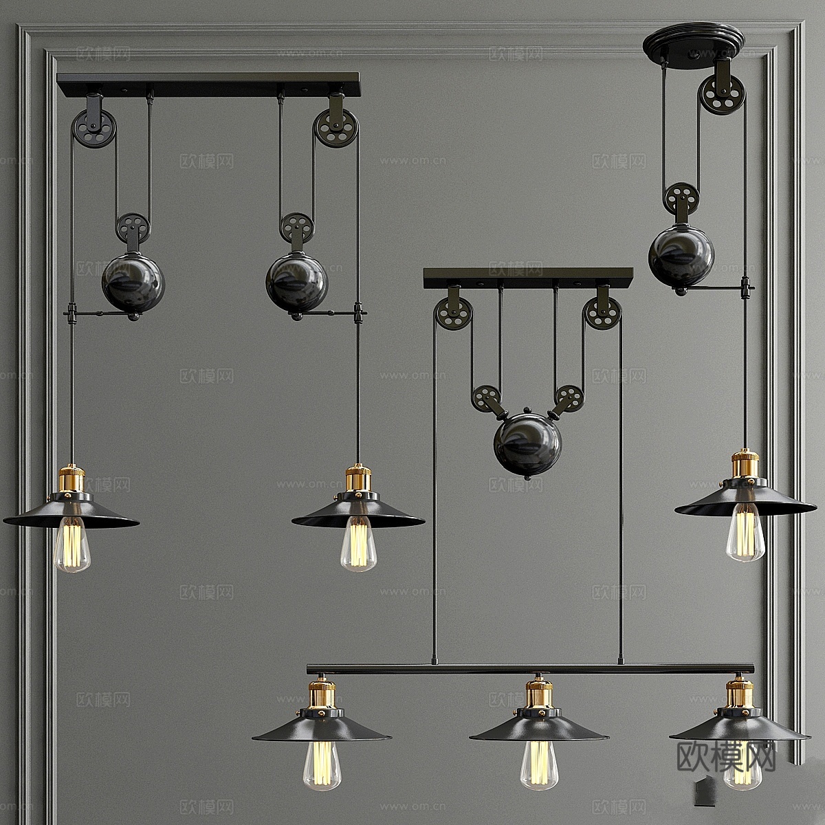爱迪生工业风吊灯3d模型