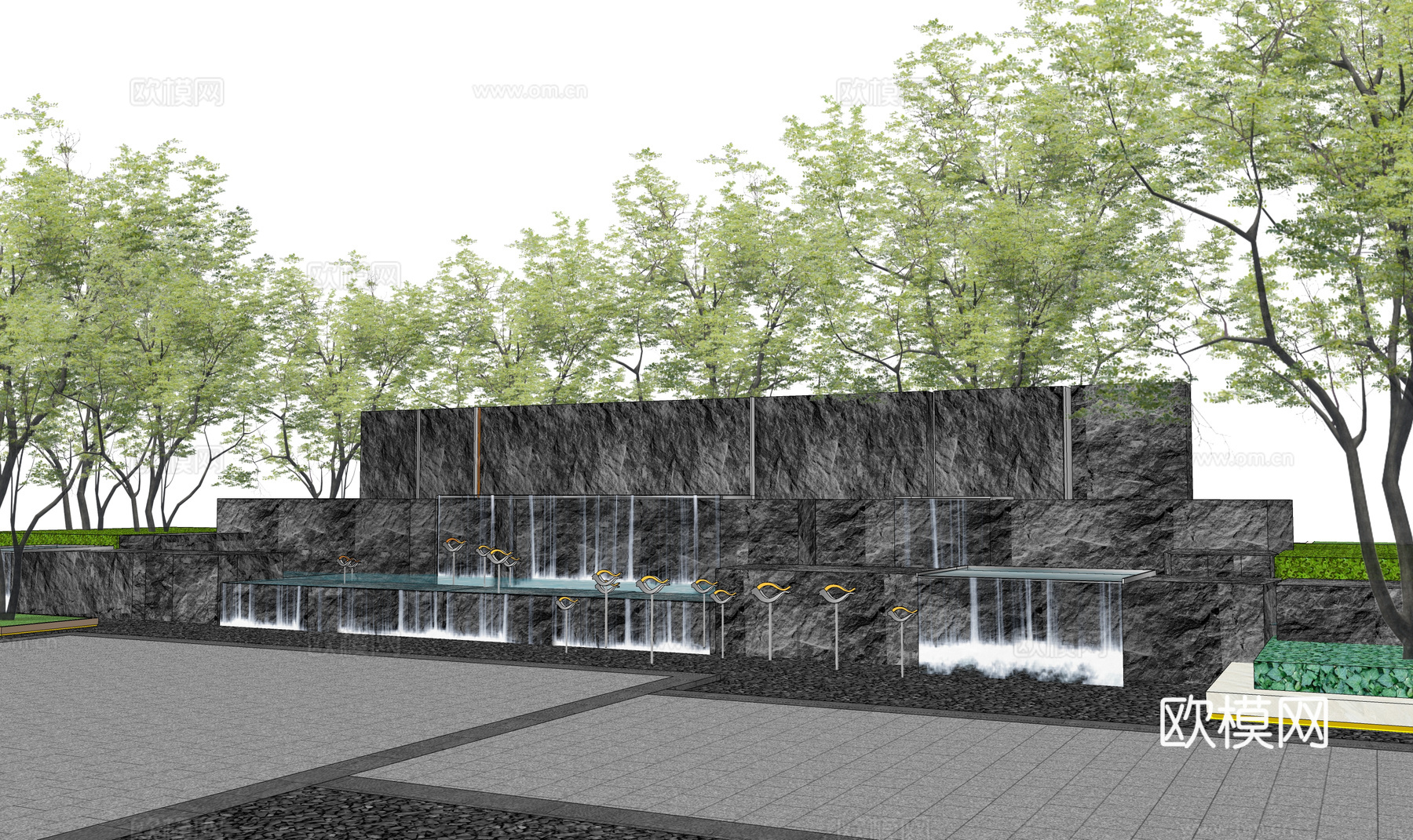 微景观 室内景观 水景 水池 景观 阳光房 屋顶花园 露台su模型