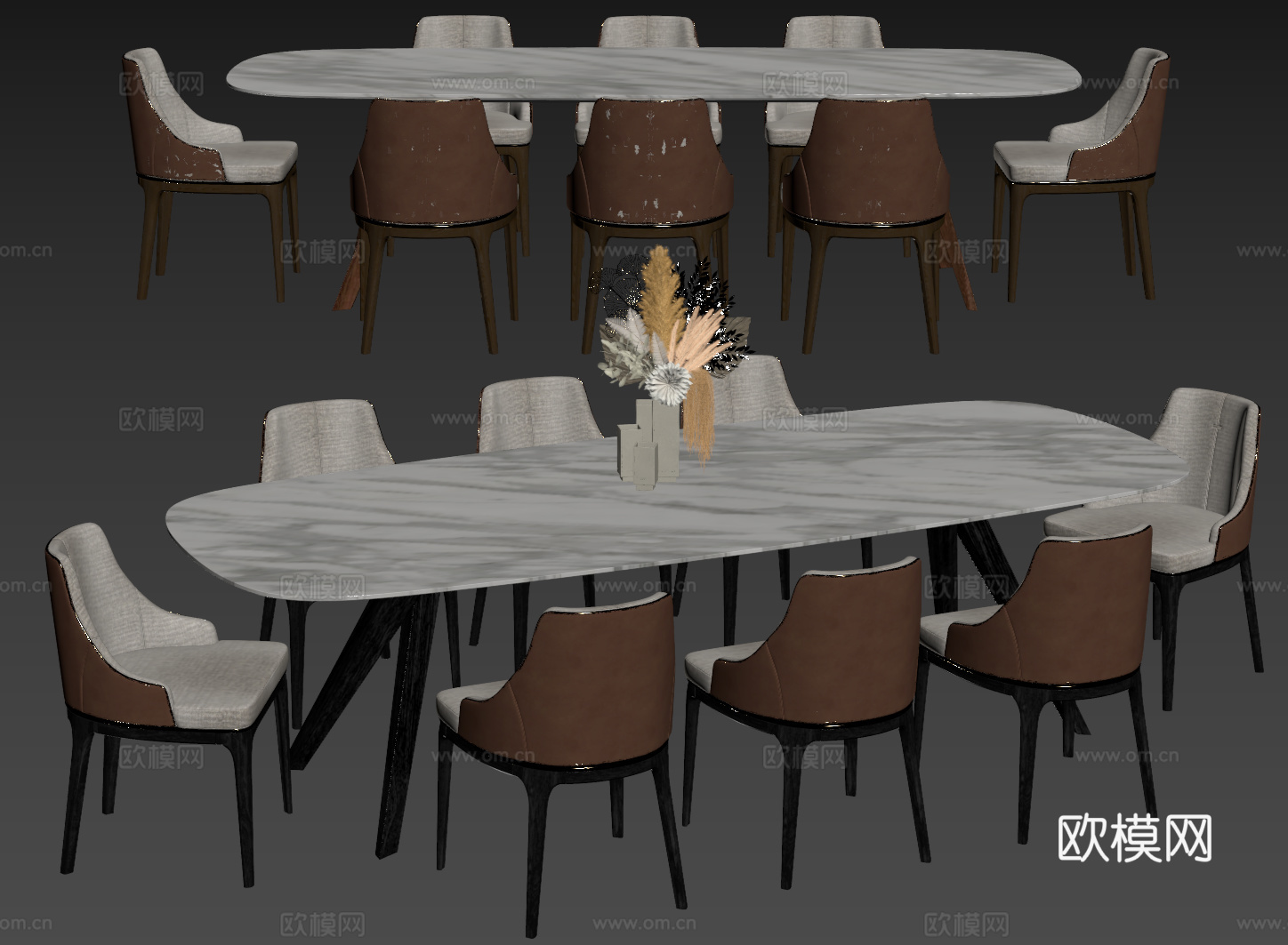 现代桌椅组合 餐桌组合 大理石餐桌 长桌 休闲桌椅su模型