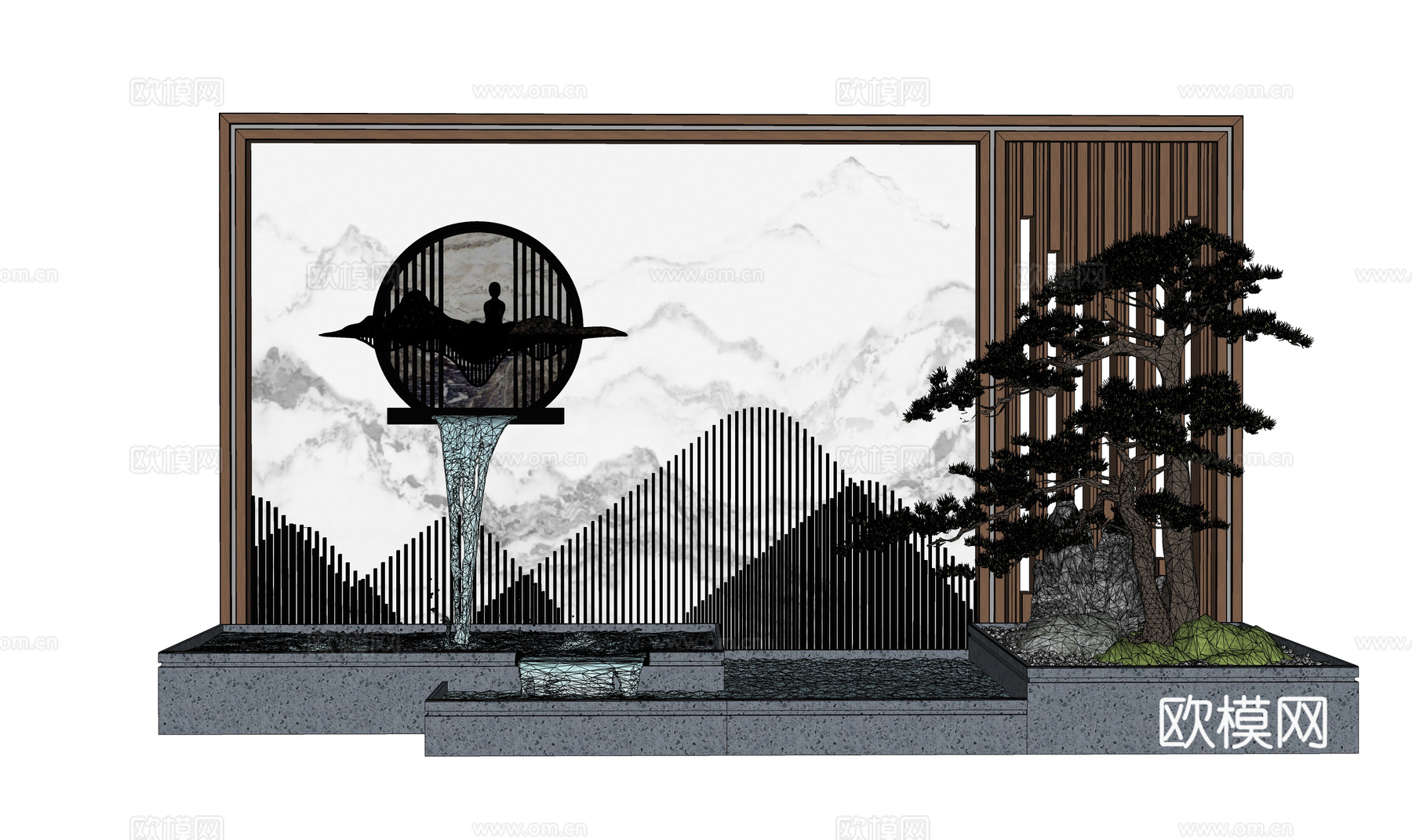 微景观 室内景观 水景 水池 景观 阳光房 屋顶花园 露台su模型