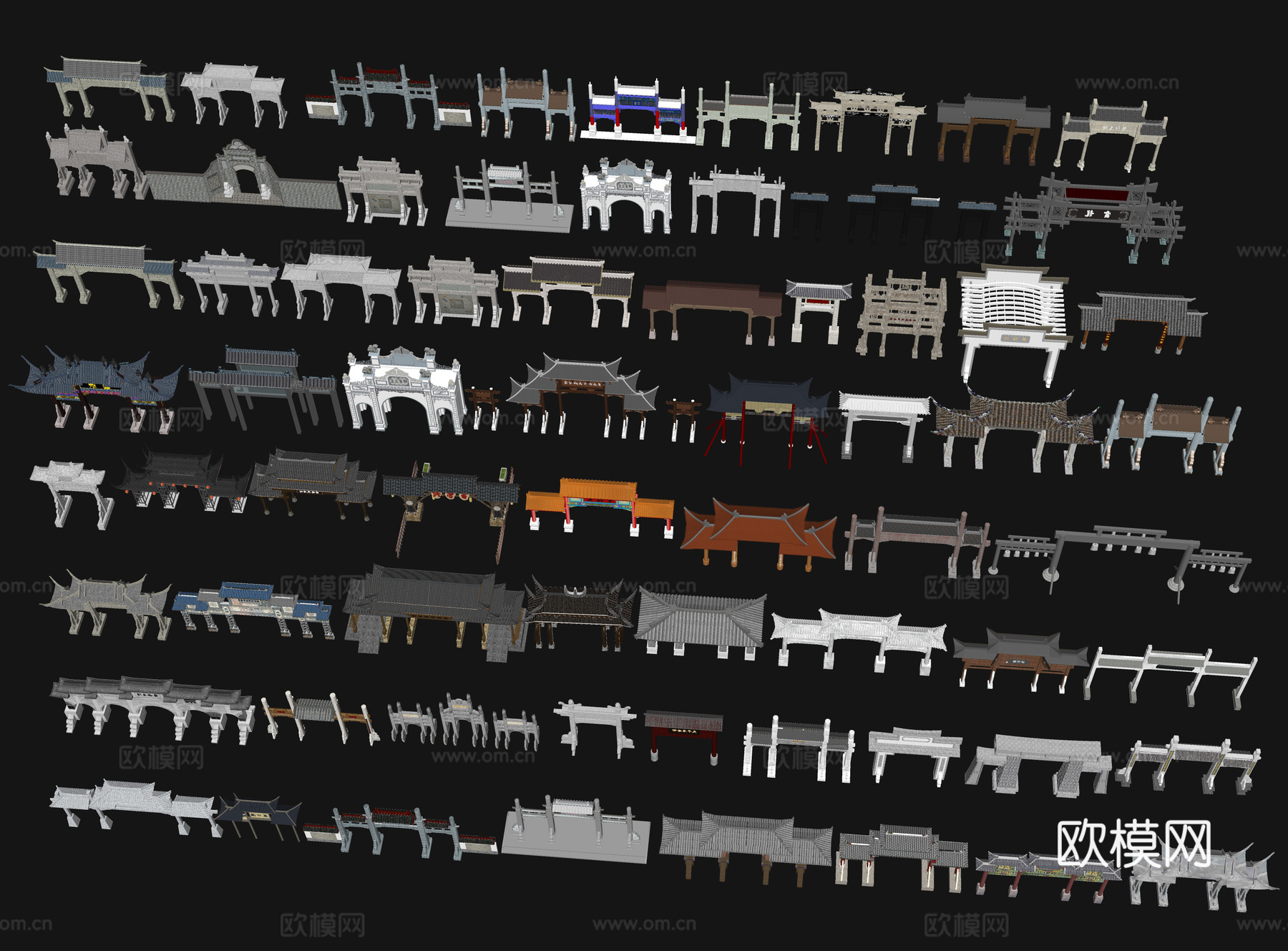 中式牌坊门楼 石牌坊 古建石牌楼 古代门牌坊 仿古入口门头su模型