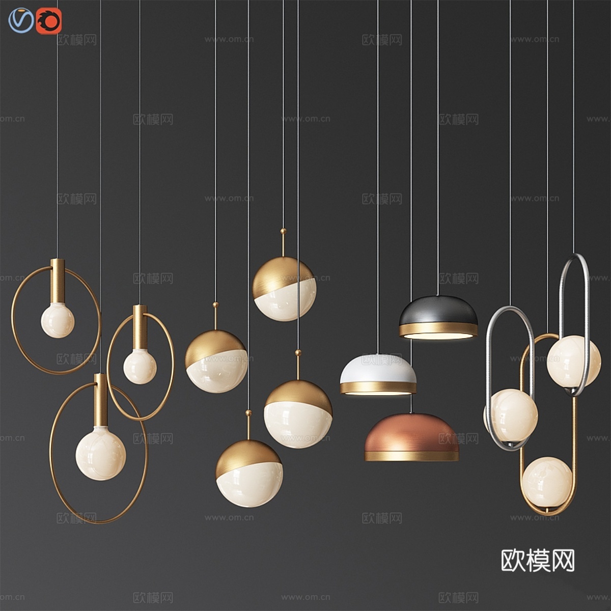 四盏吊灯套装 073d模型下载