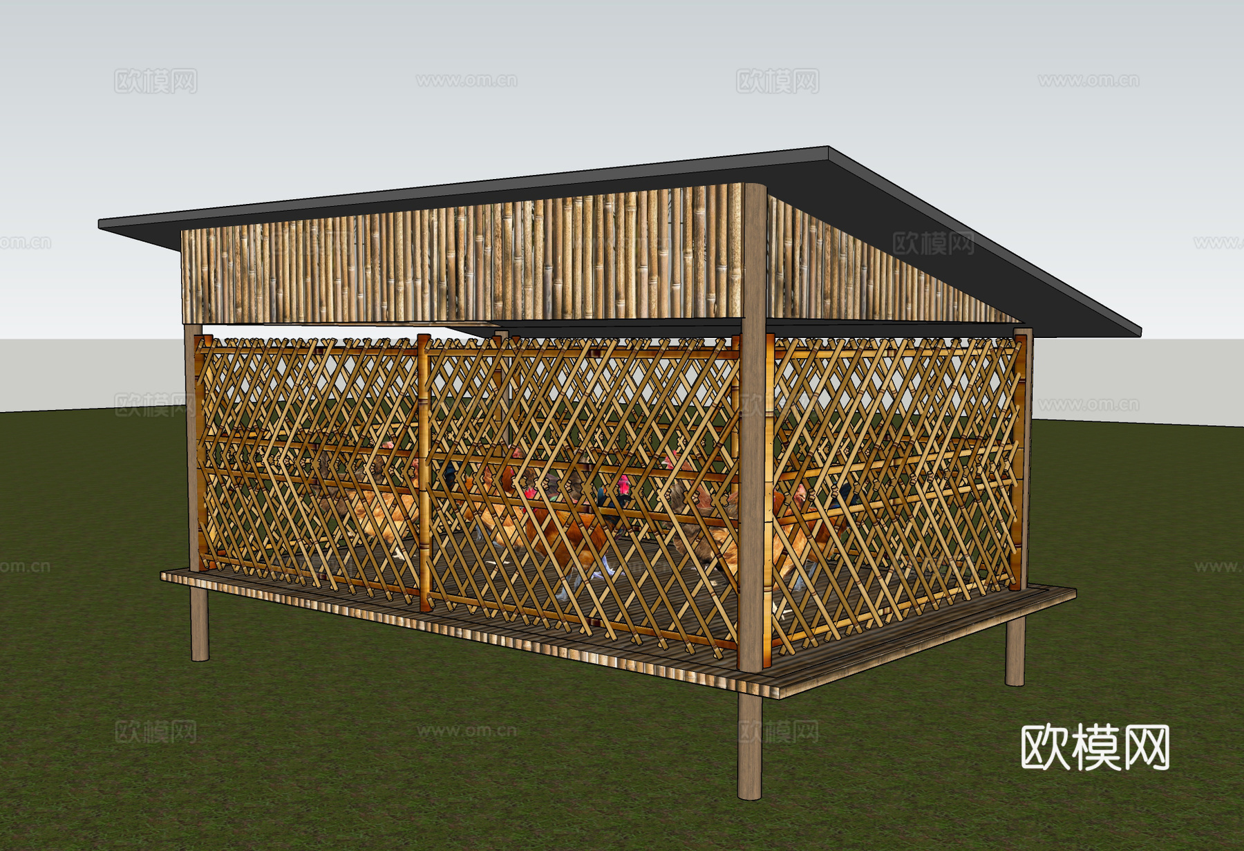 竹编鸡圈su模型