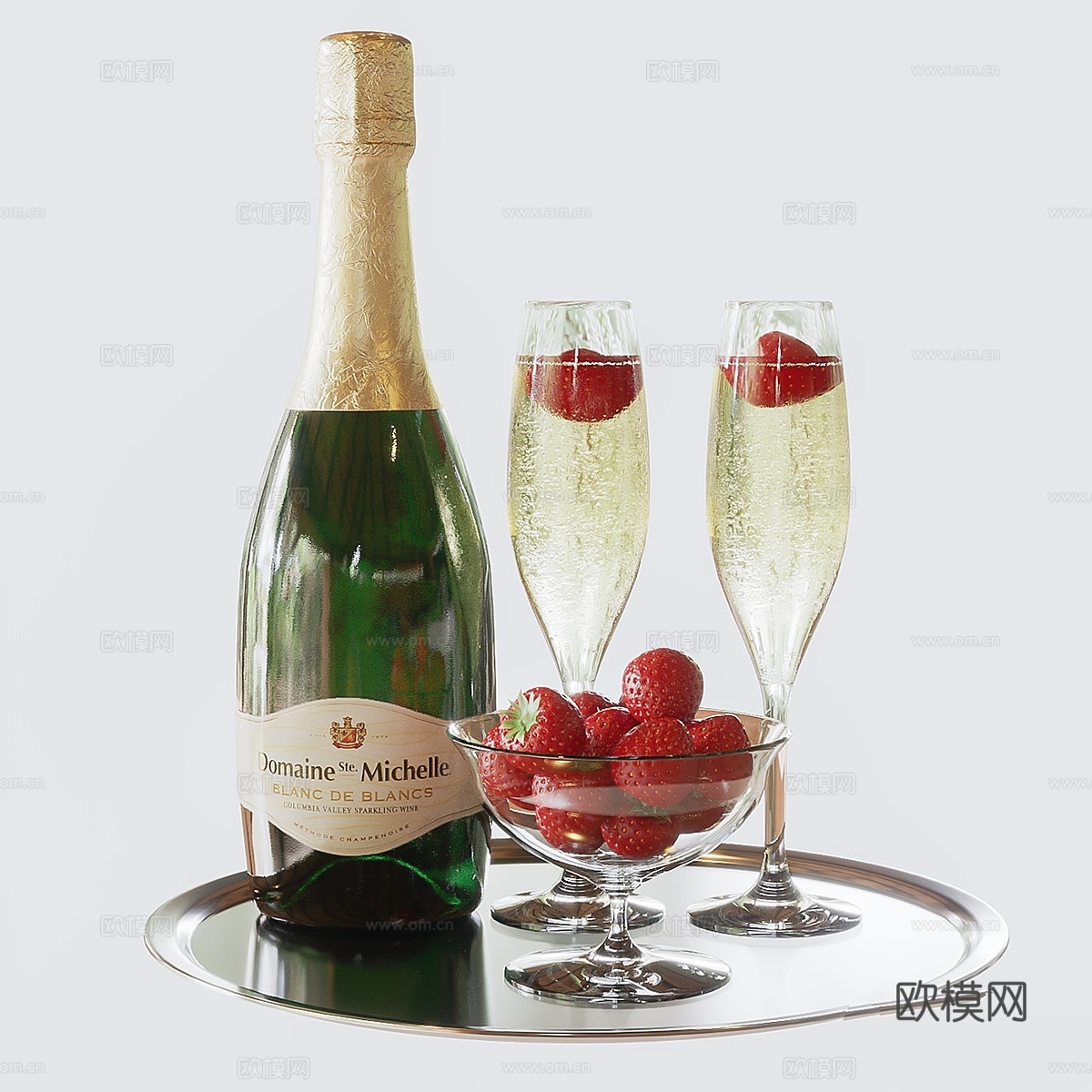 香槟配草莓3d模型下载
