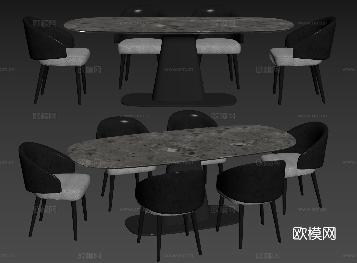 现代桌椅组合 餐桌组合 大理石餐桌 长桌 休闲桌椅su模型