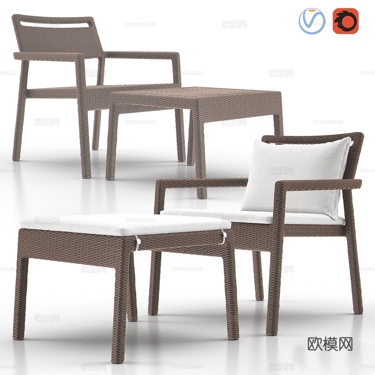 JANUS ET CIE NICHE休闲椅与脚凳3d模型下载
