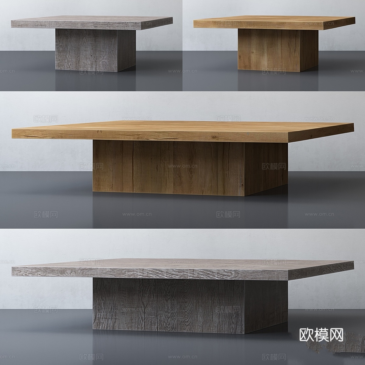 再生俄罗斯橡木底座方形咖啡桌3d模型下载