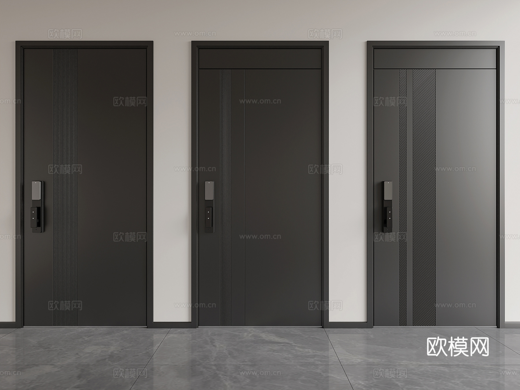 现代入户防盗门  意式入户防盗门  入户门 指纹锁 智能锁su模型