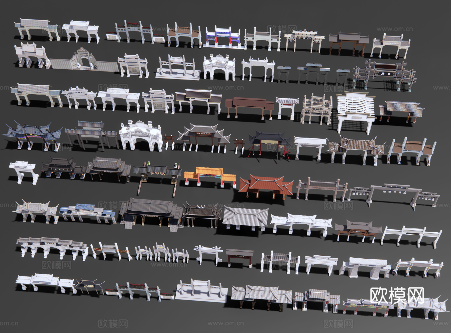 中式牌坊门楼 石牌坊 古建石牌楼 古代门牌坊 仿古入口门头su模型