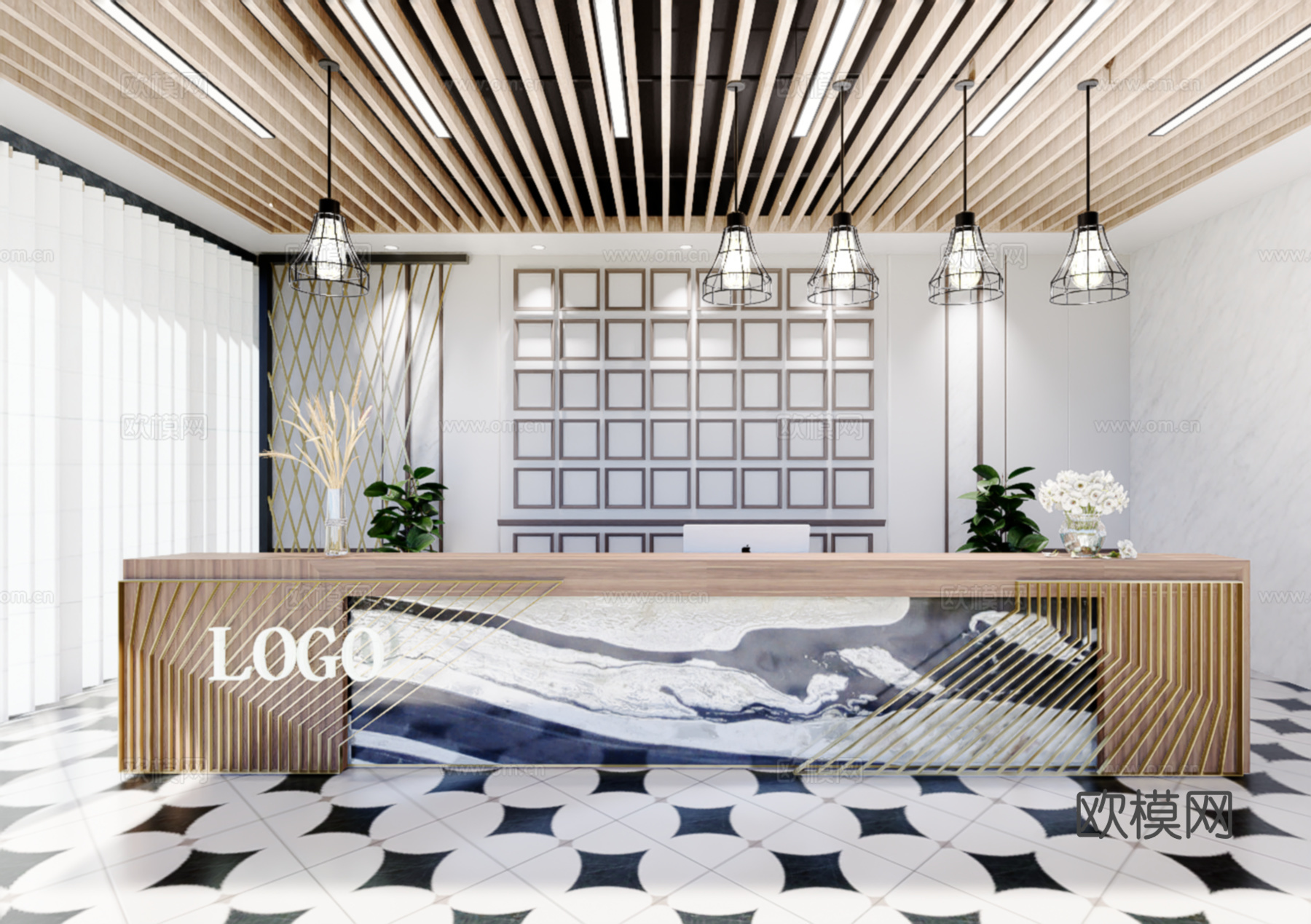 0035现代简约办公室前台接待台su模型