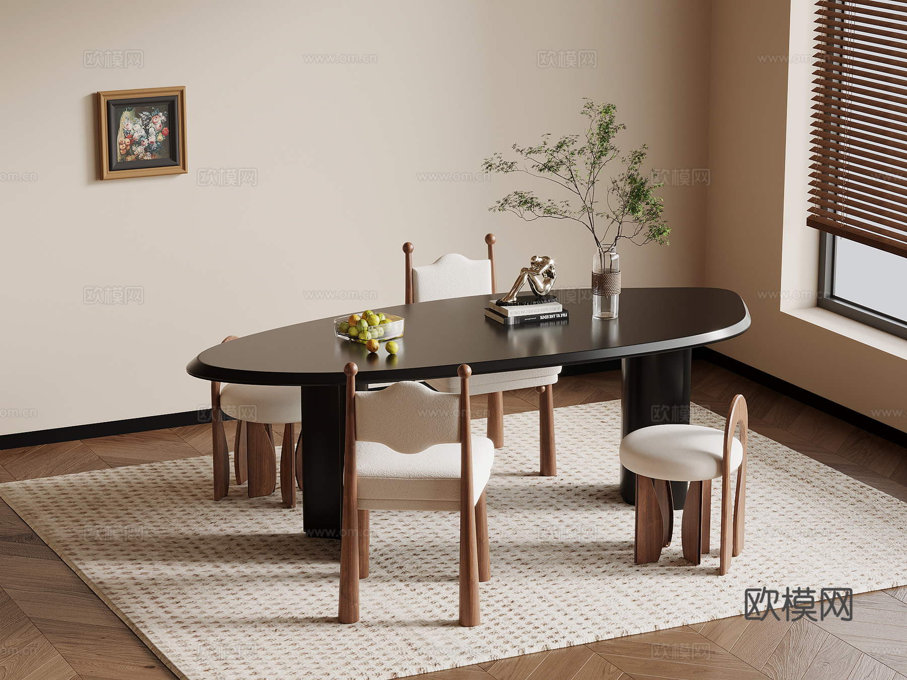 法式复古风餐桌椅su模型
