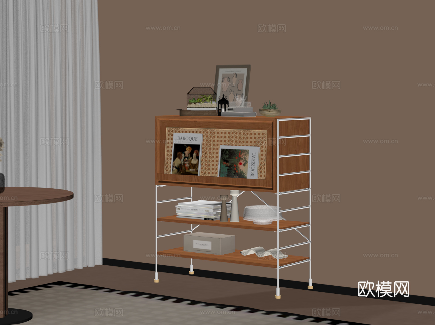 中古风玄关柜 边柜 斗柜su模型