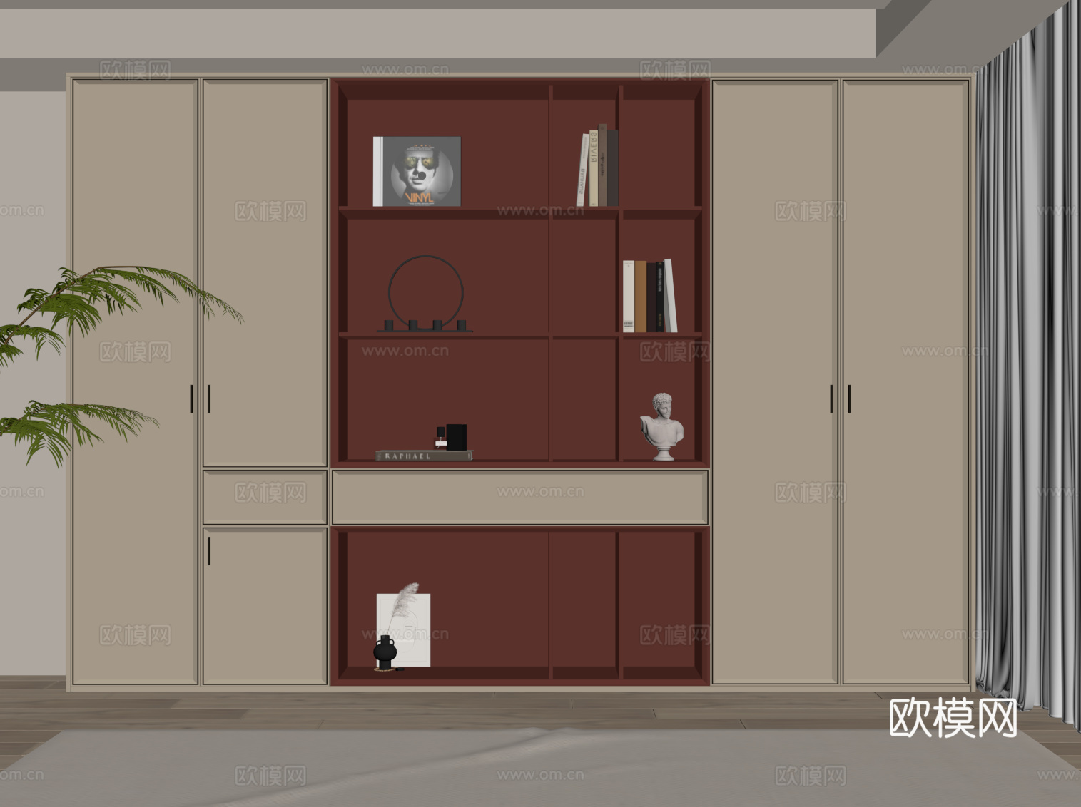 法式奶油风书柜su模型