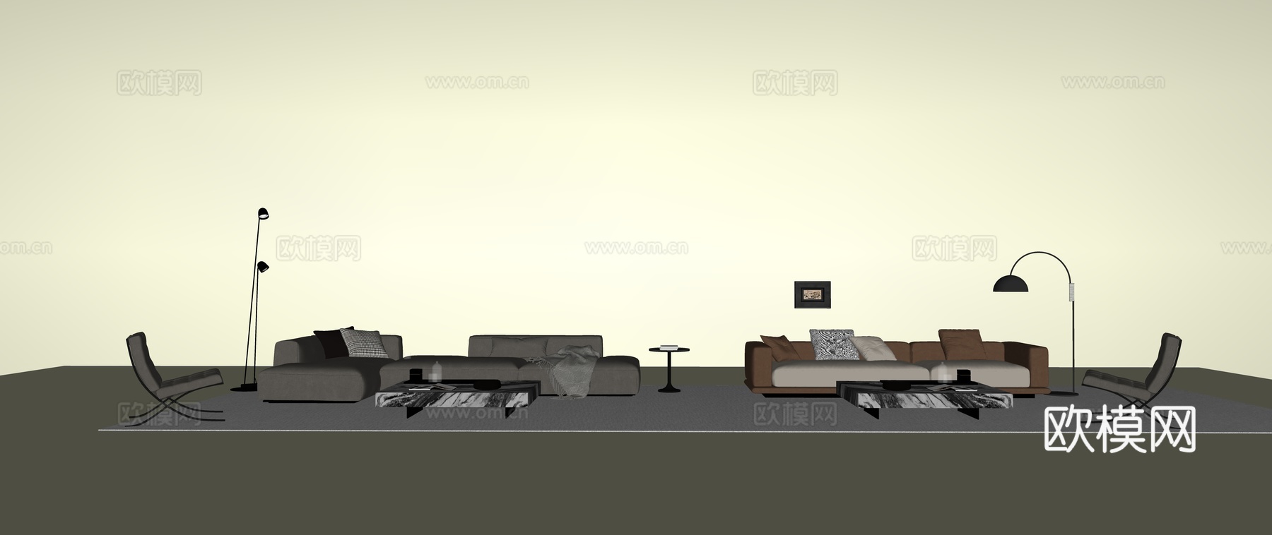 现代意式三人沙发 现代意式沙发 落地灯 画su模型