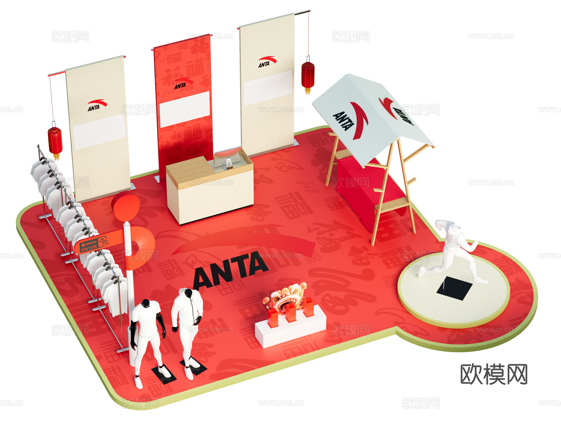 现代安踏展台 摊位su模型