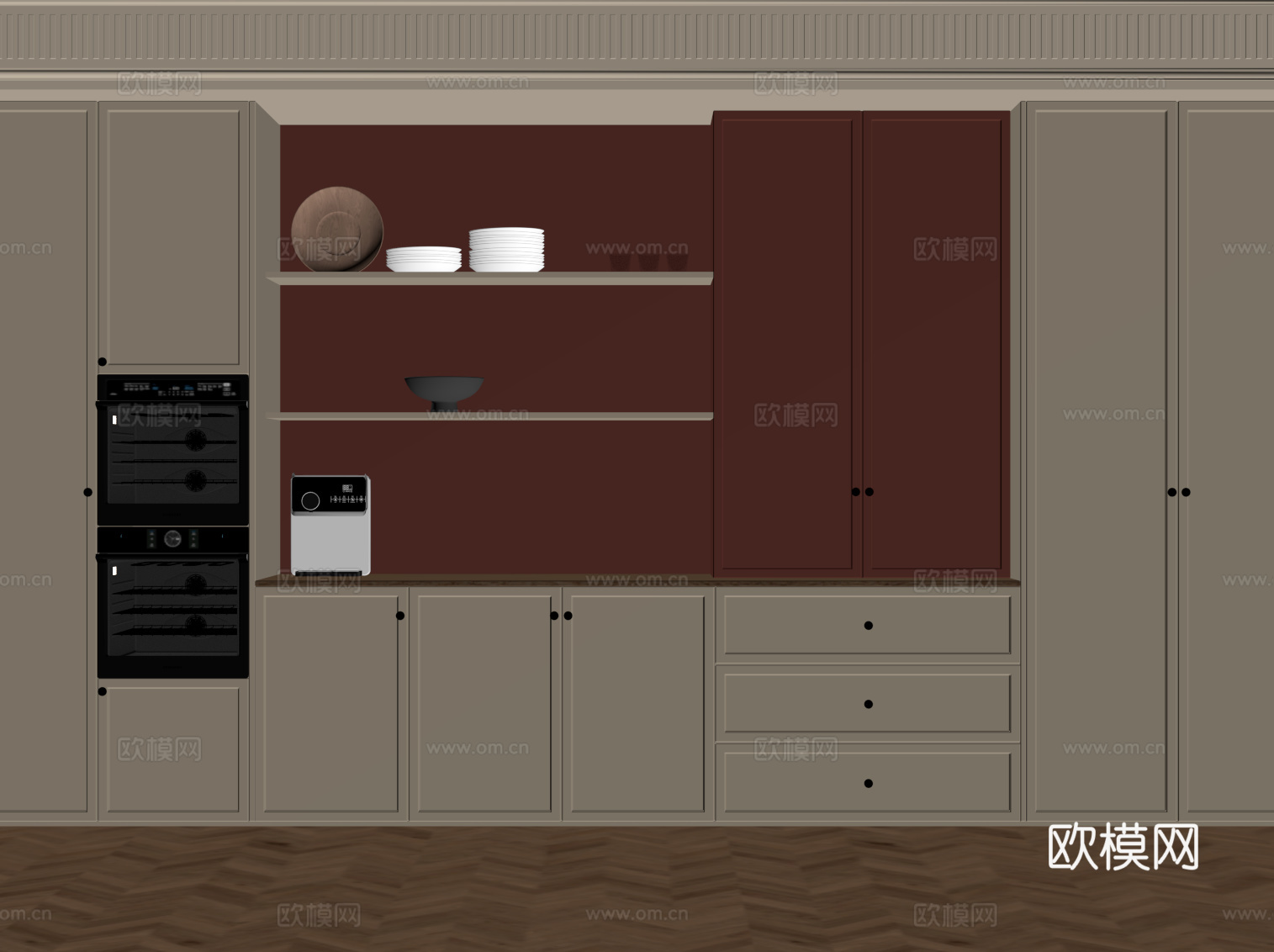 法式奶油风酒柜 餐边柜su模型