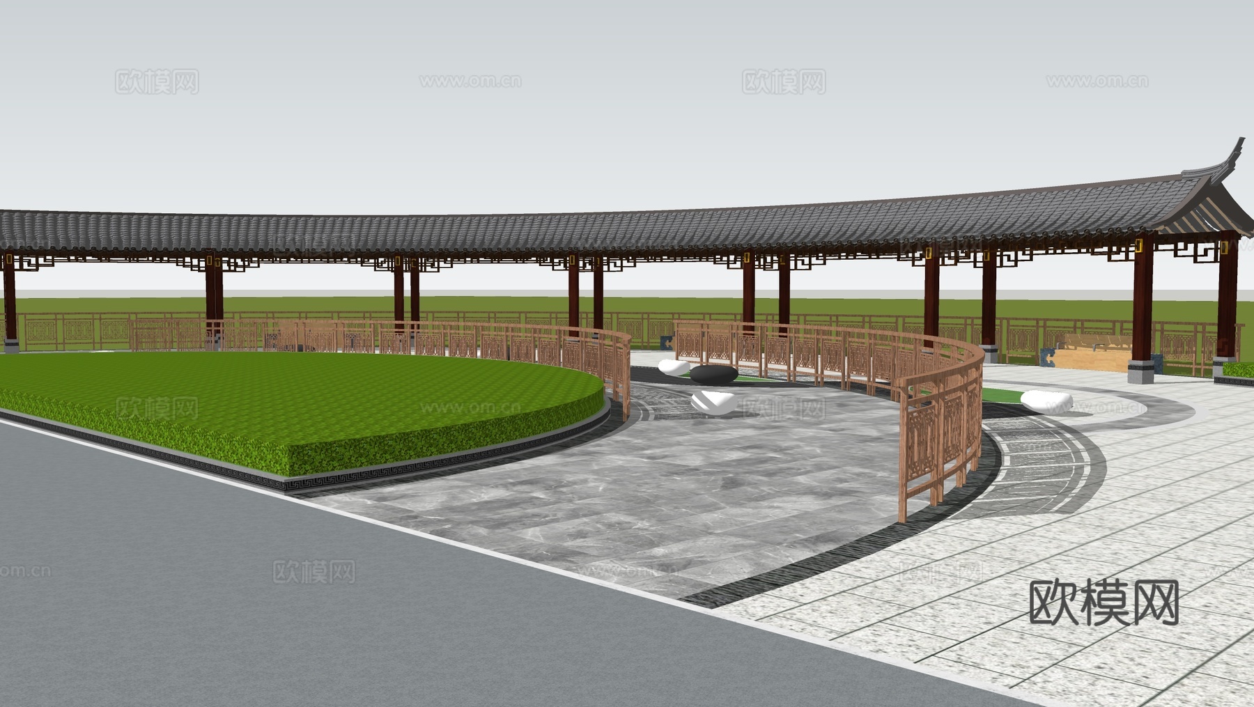 新中式廊架  廊架景观su模型