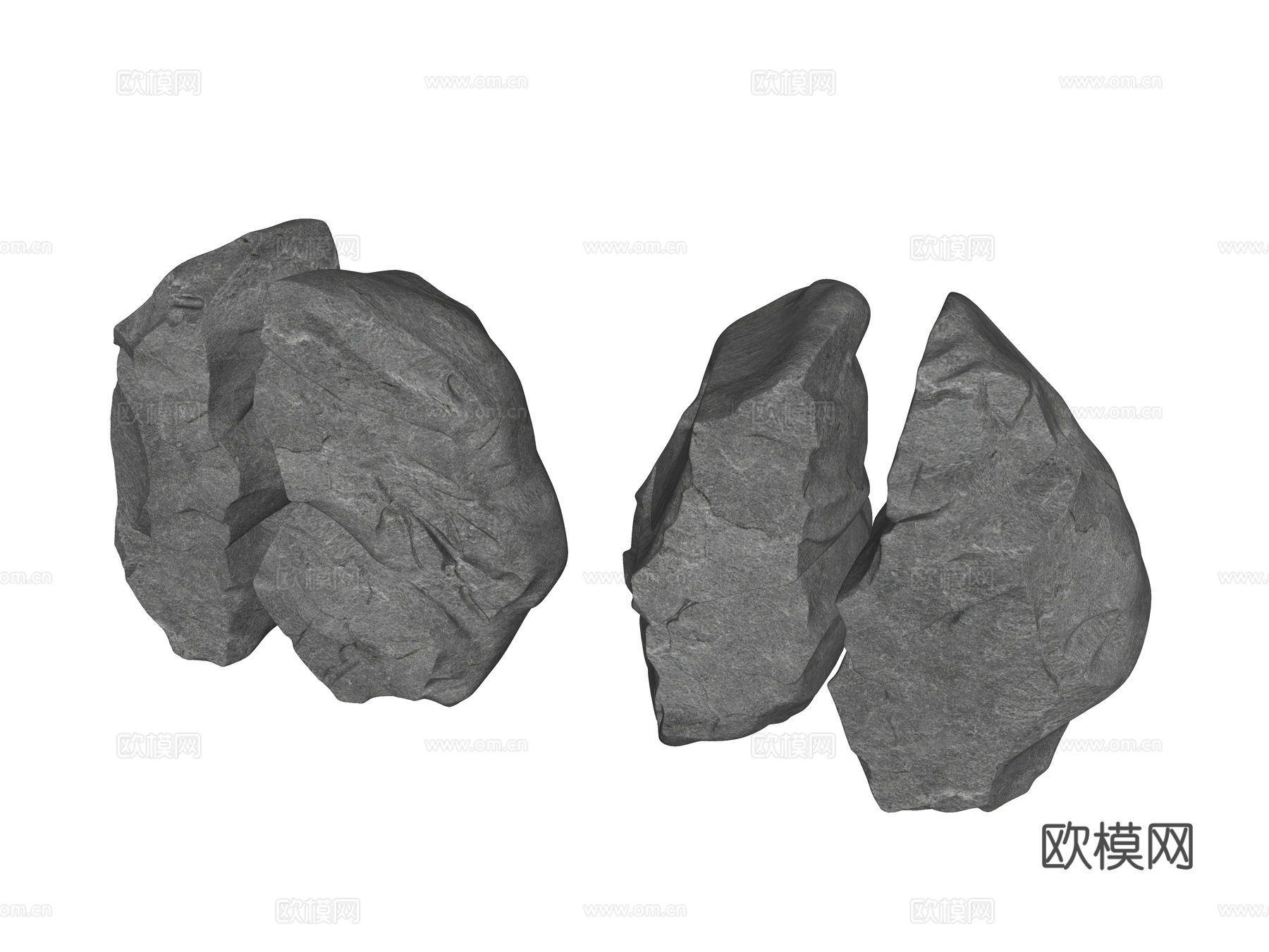 景观石头 景观置石 劈开石头 入口景石 造型石头 裂缝景观石su模型