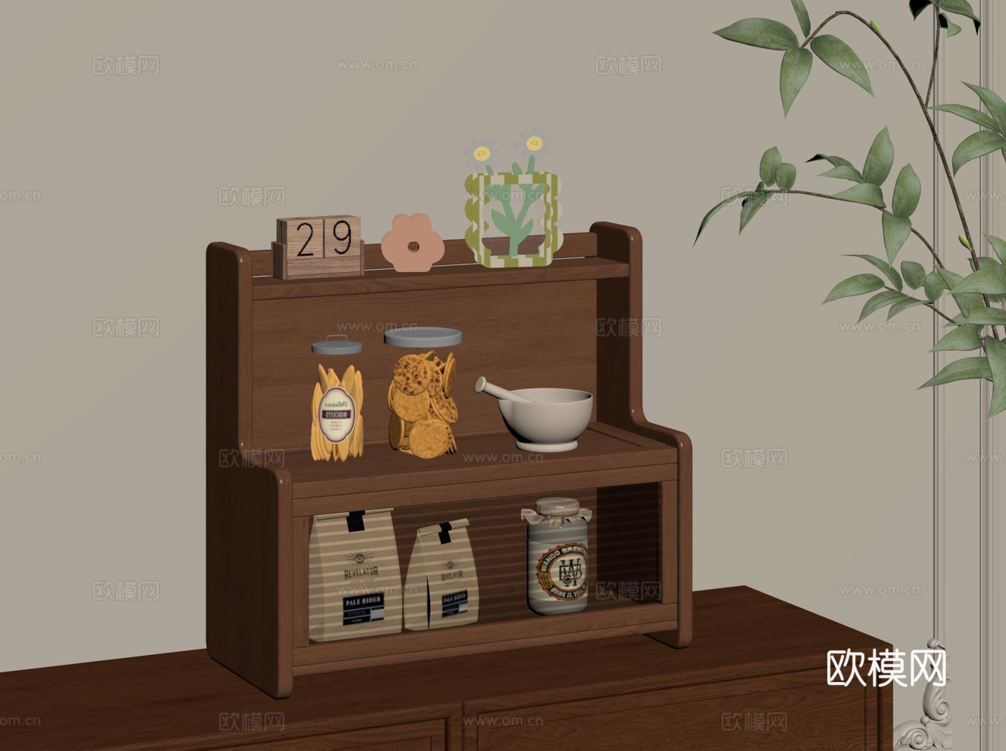 中古置物架 现代收纳架 装饰架 三层展示架 杯架su模型