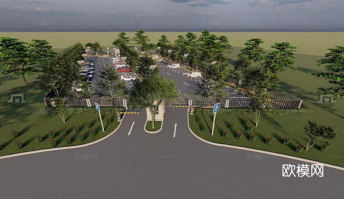 现代生态停车场 户外停车场 景区停车场su模型