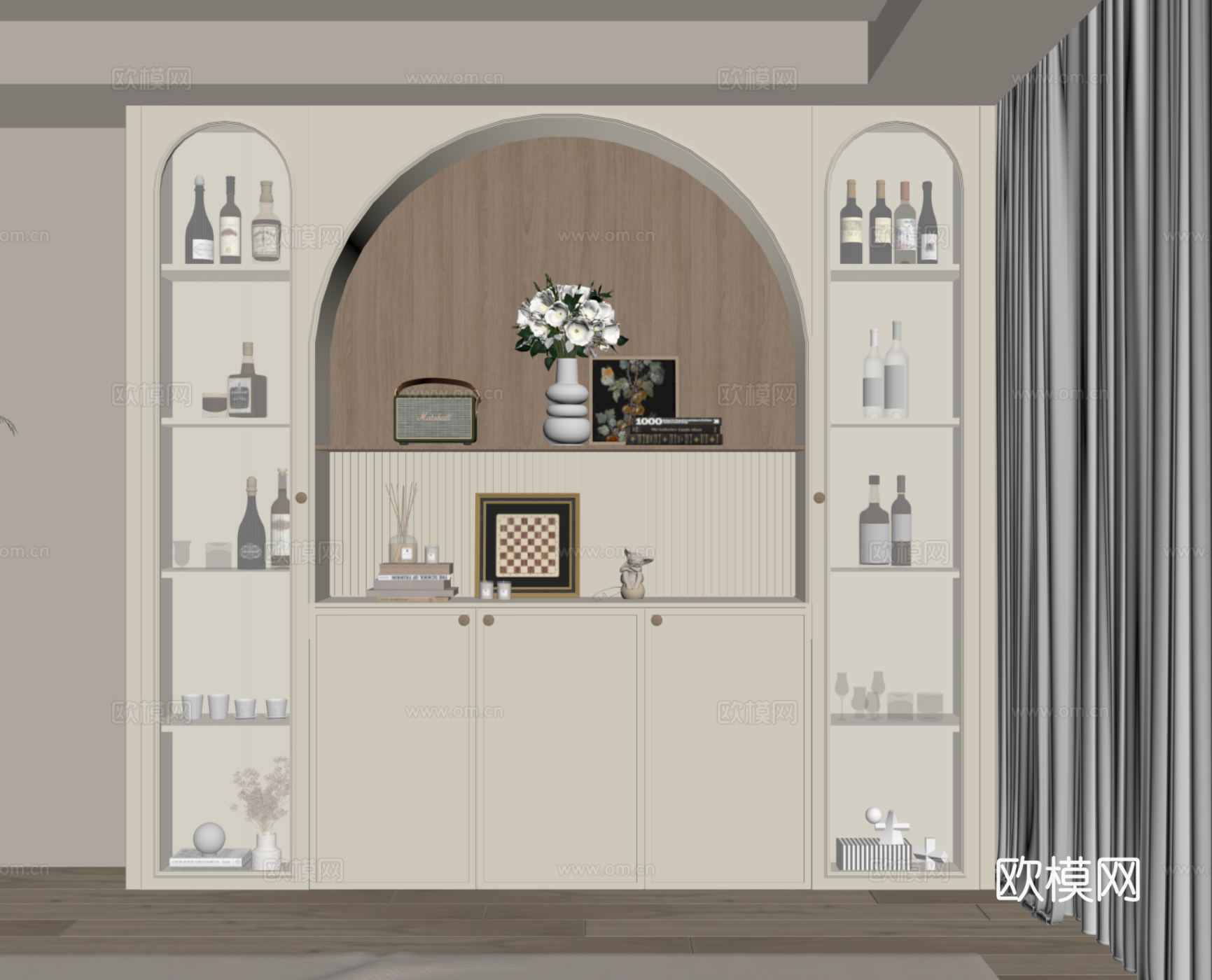 法式奶油风酒柜 餐边柜su模型