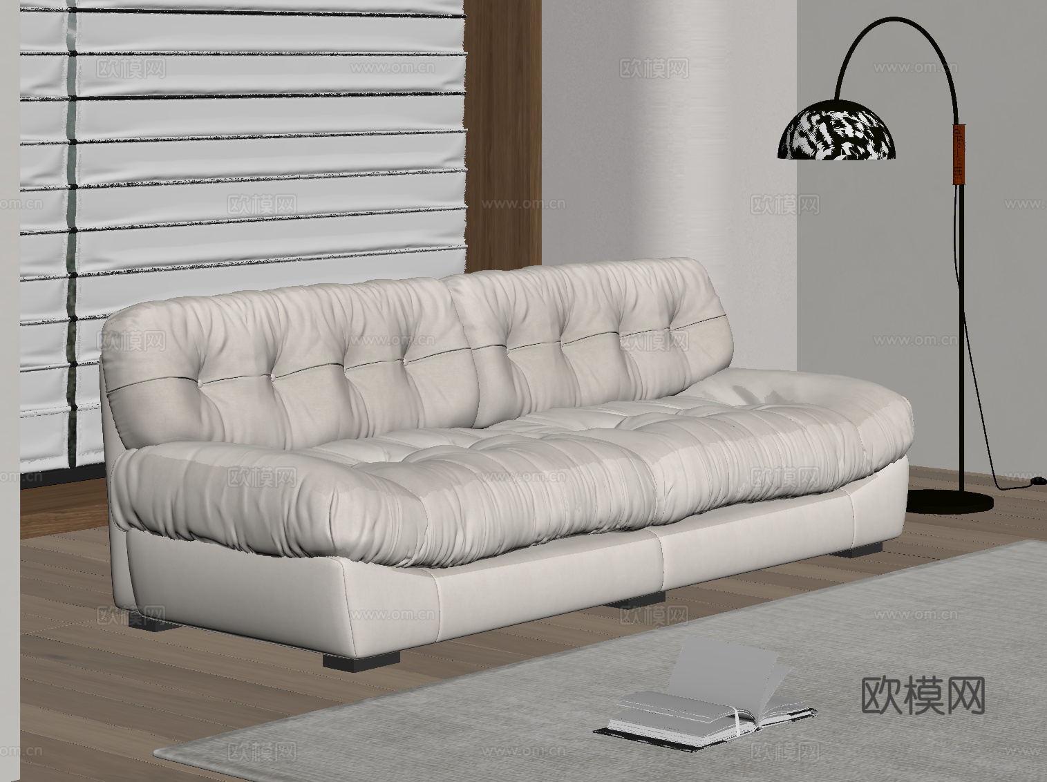 现代奶油风多人沙发 直排沙发su模型