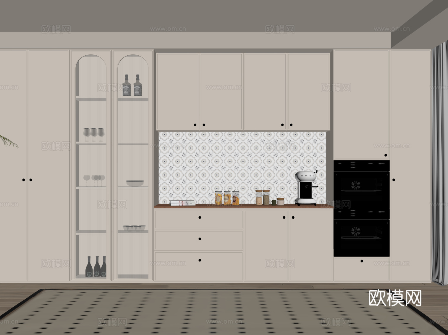 法式奶油风酒柜 餐边柜su模型
