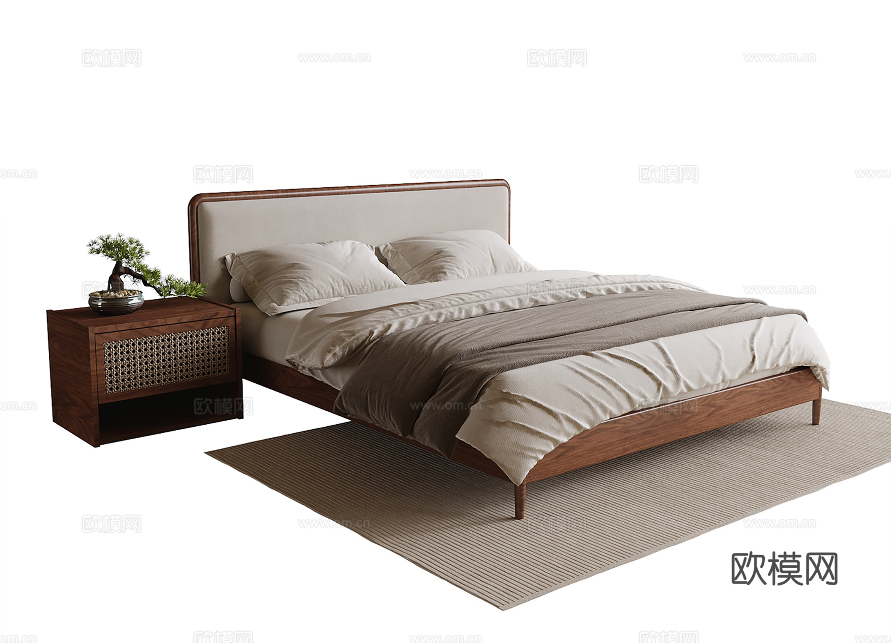 现代单人床 双人床 床头柜su模型