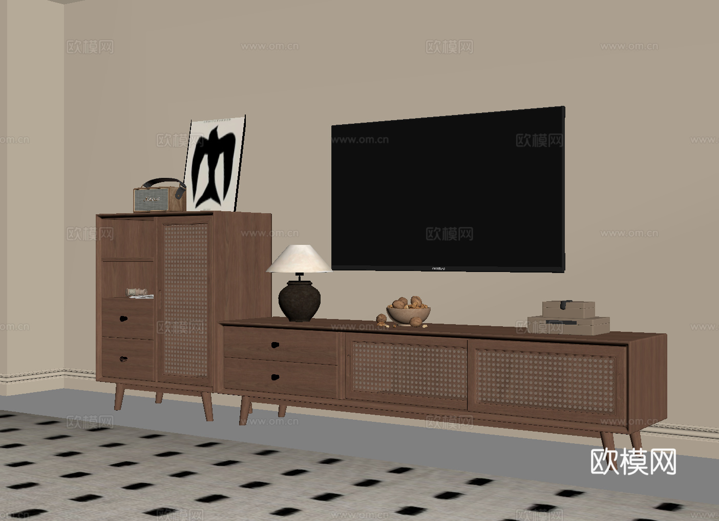 中古风电视柜su模型
